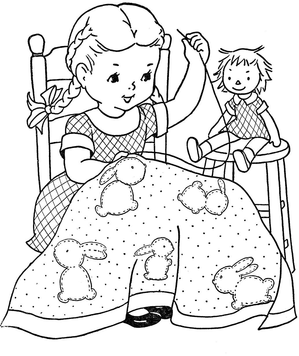 20 Girl Coloring Book Images To Use Coloriages Couture Broderie En Rouge Motifs De Broderie