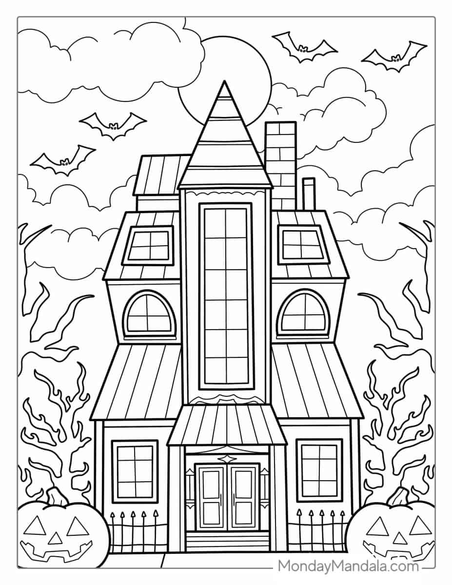 20 Haunted House Coloring Pages Free PDF Printables