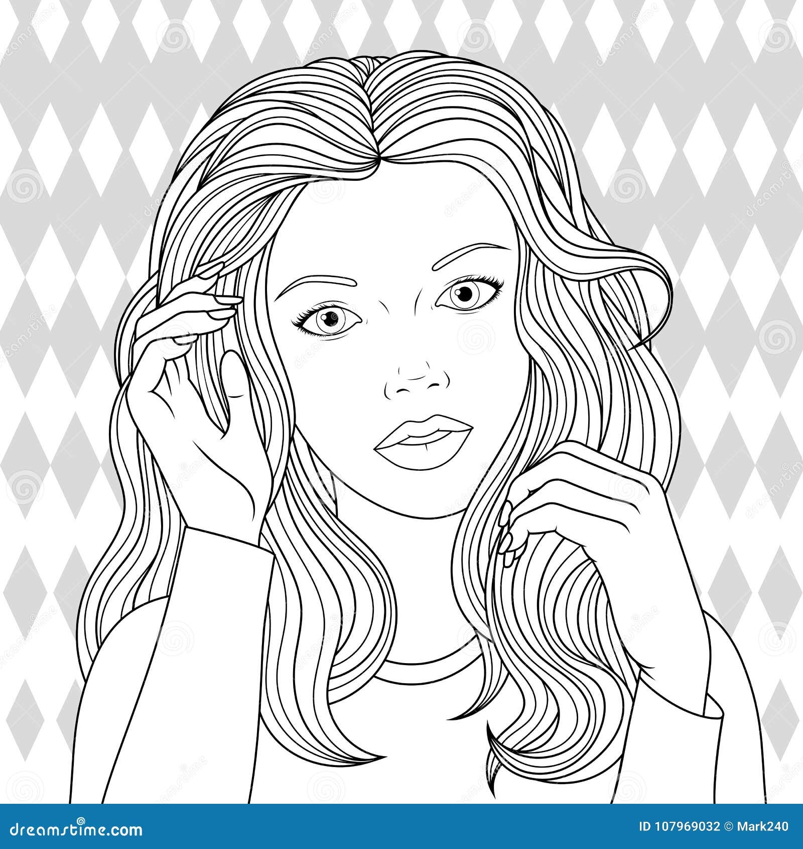 Beautiful Girl Coloring Pages Stock Vector Illustration Of Girl Hair 107969032