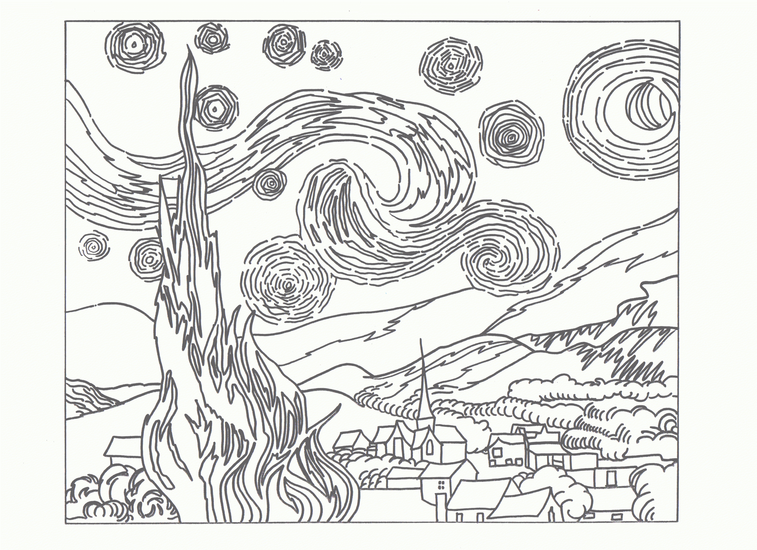 Coloring Page Starry Night Van Gogh High Quality Coloring Pages Coloring Home
