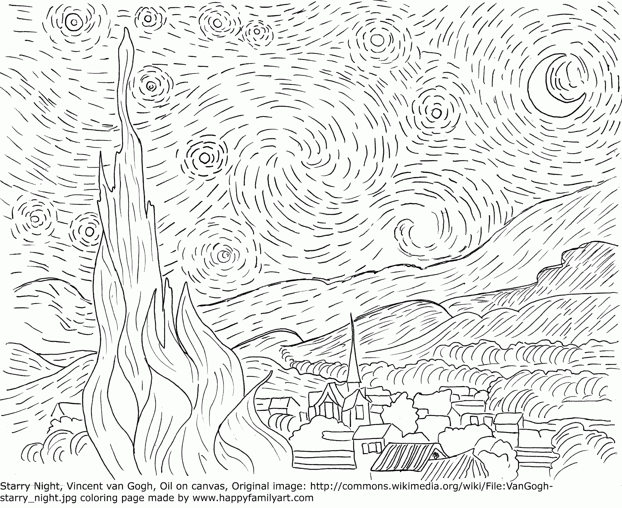 Coloring Page Starry Night Van Gogh High Quality Coloring Pages Coloring Home