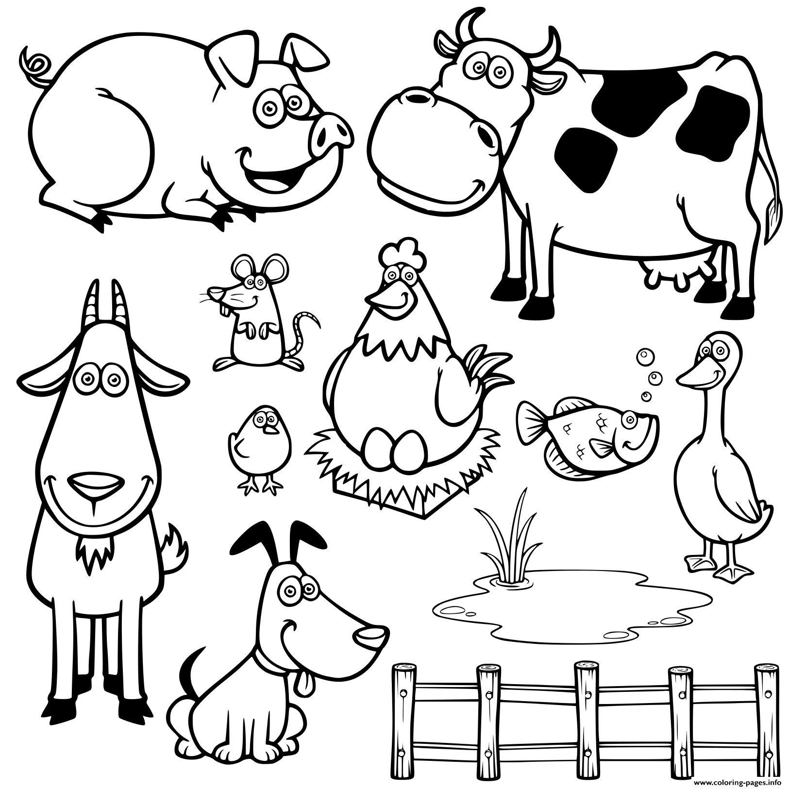 Cute Farm Animals Kids Coloring Page Printable