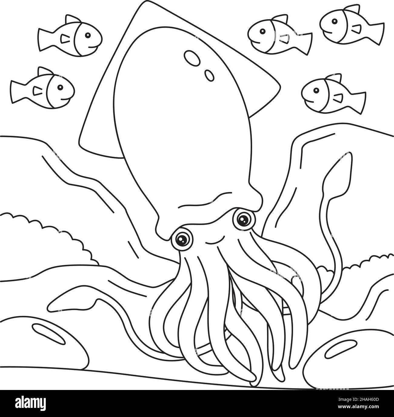 Giant Squid Coloring Page For Kids Stock Vector Image Art Alamy