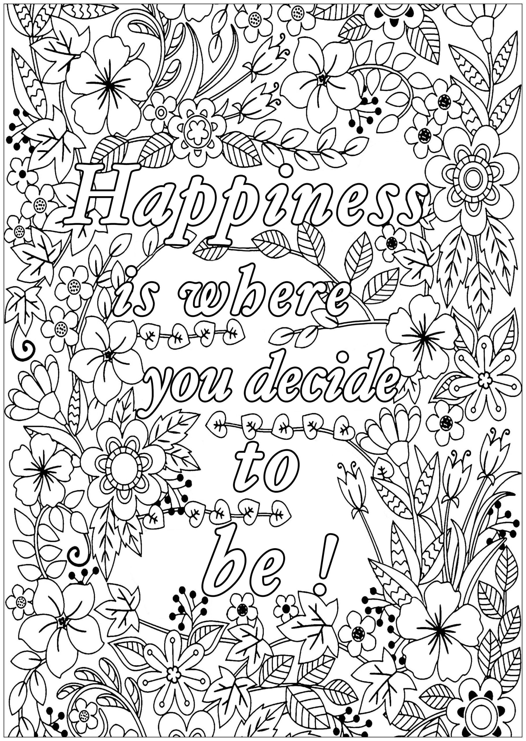 Happiness Is Where You Decide To Be Positive And Inspiring Quotes Coloring Pages For Adults