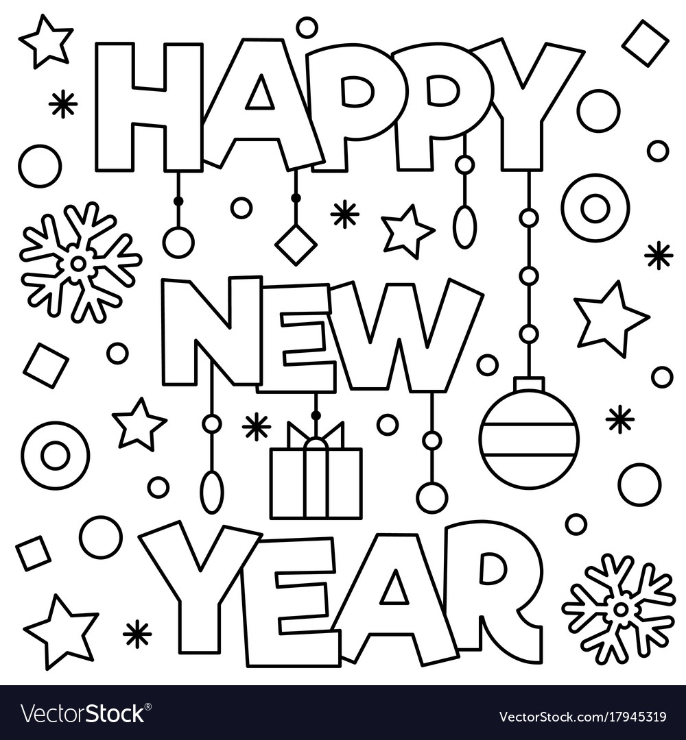 Happy New Year Coloring Page Royalty Free Vector Image