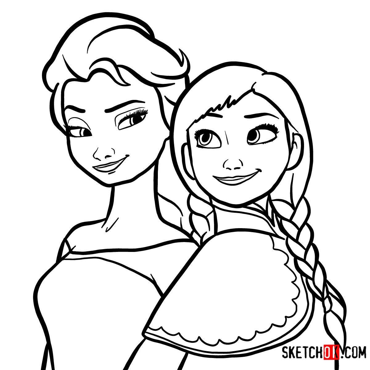 How To Draw Elsa And Anna Together Frozen Step By Step Drawing Tutorials Frozen Coloring