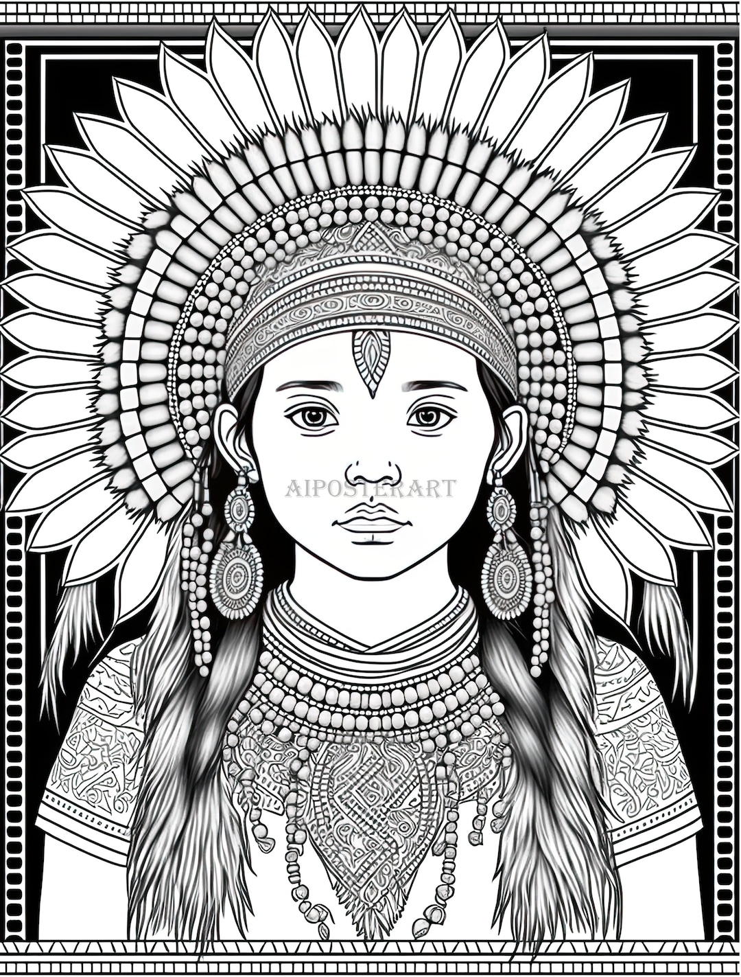 Indigenous American Coloring Download Girl Native American Headdress Download Printable Native