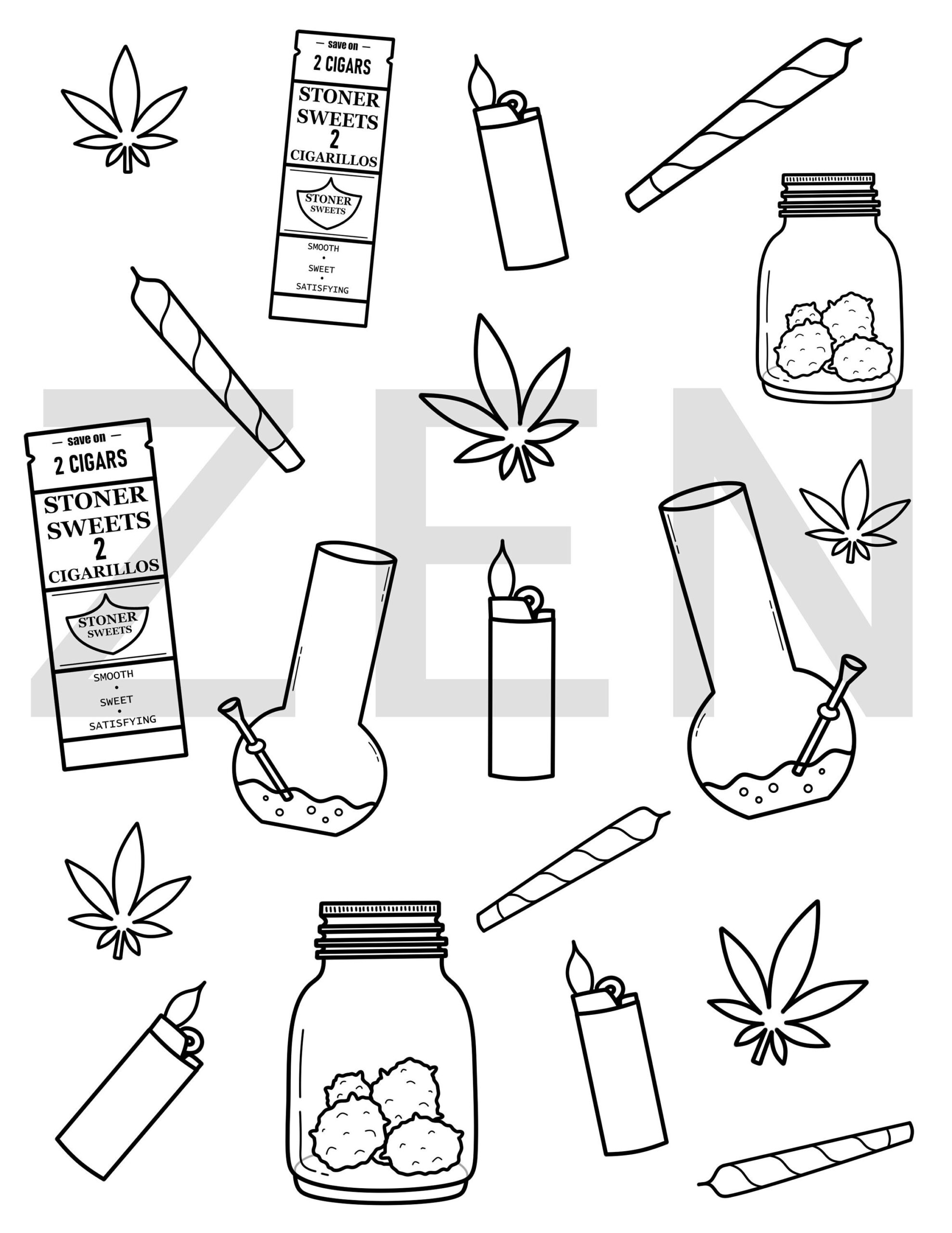 Marijuana Pattern Printable Coloring Page Adult Coloring Page Coloring Pages For Adults