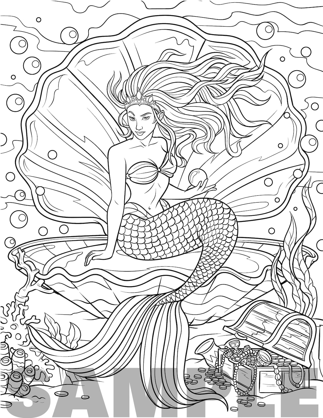 Mermaid Coloring Page For Adults Etsy