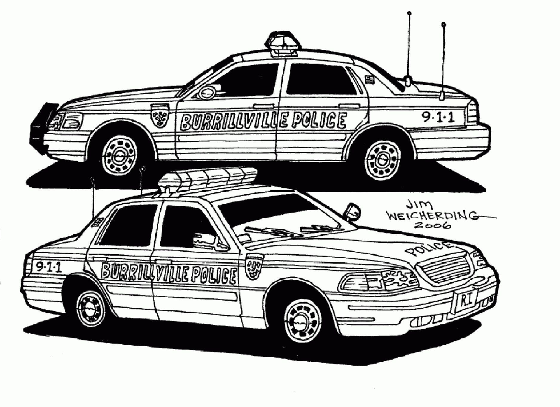 Police Cars Printable Coloring Page