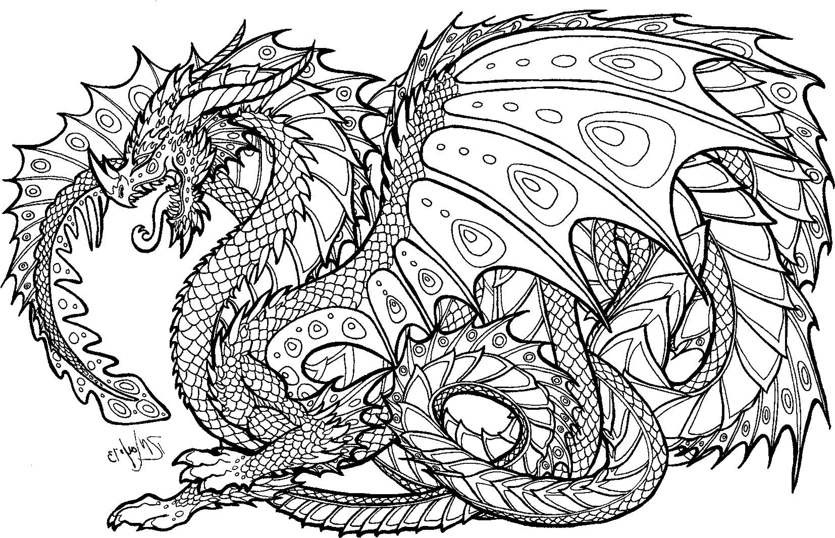 Printable Realistic Dragon Coloring Pages