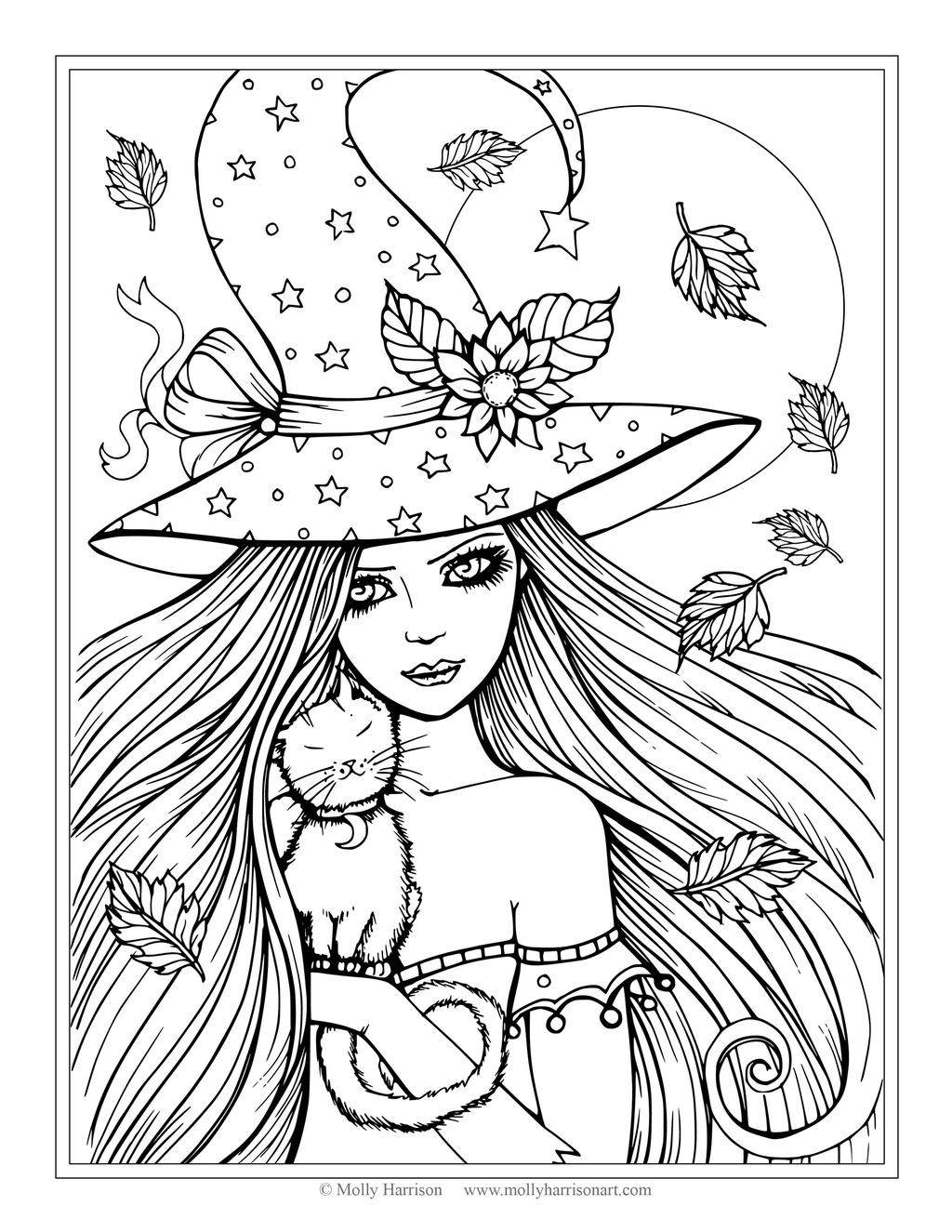 Spooky Coloring Pages Witch Girl Free Printable Coloring Pages