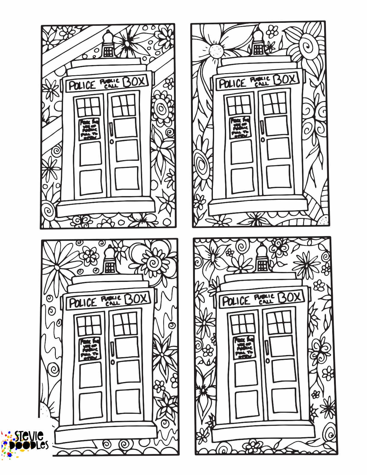 TARDIS 3 Dr Who Inspired Coloring Pages Stevie Doodles
