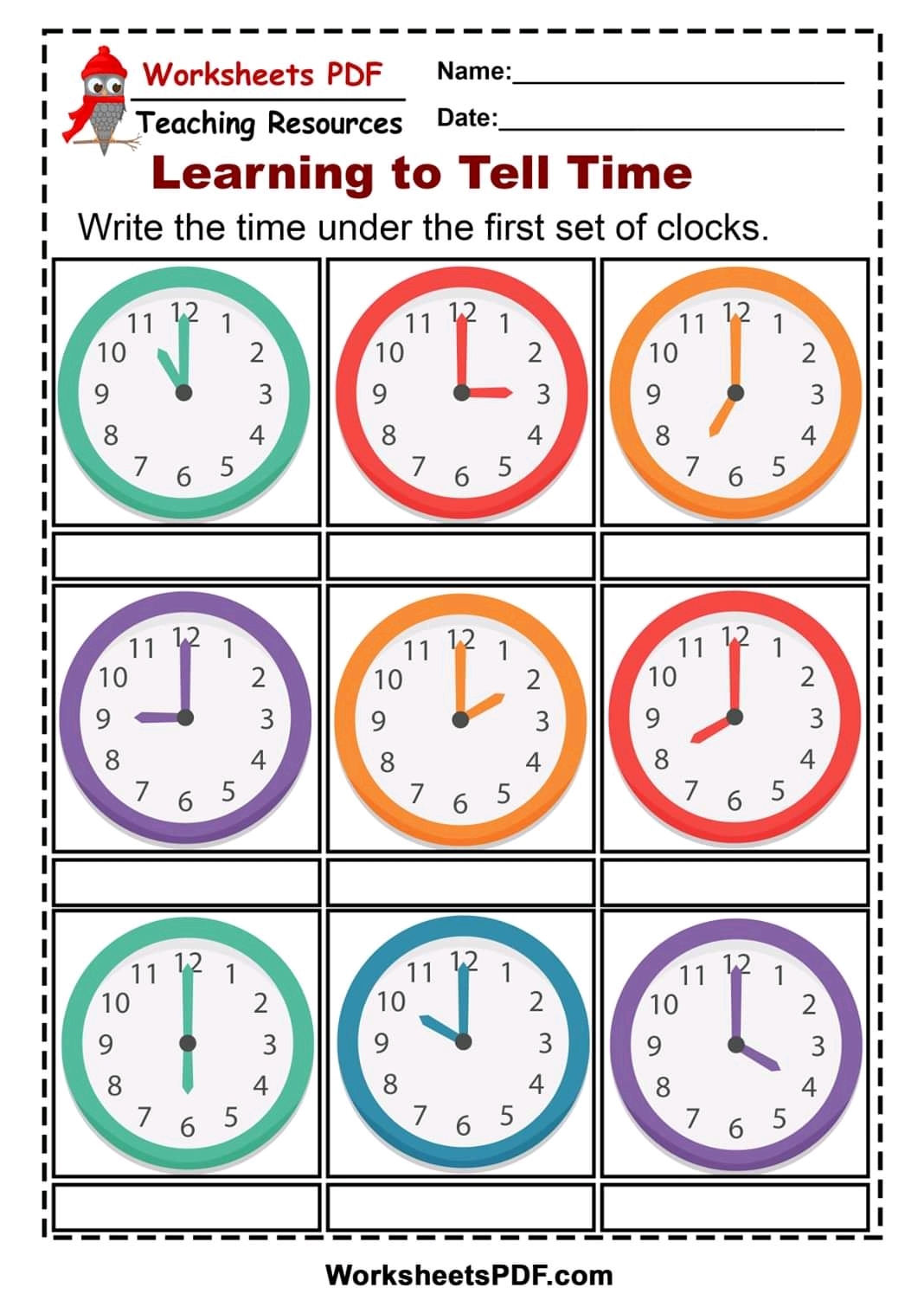 Telling Time Coloring Worksheets