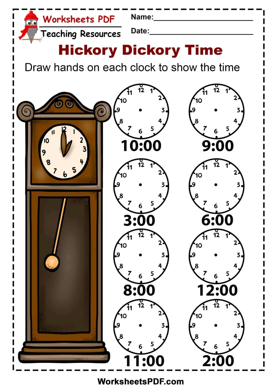 Telling Time Coloring Worksheets
