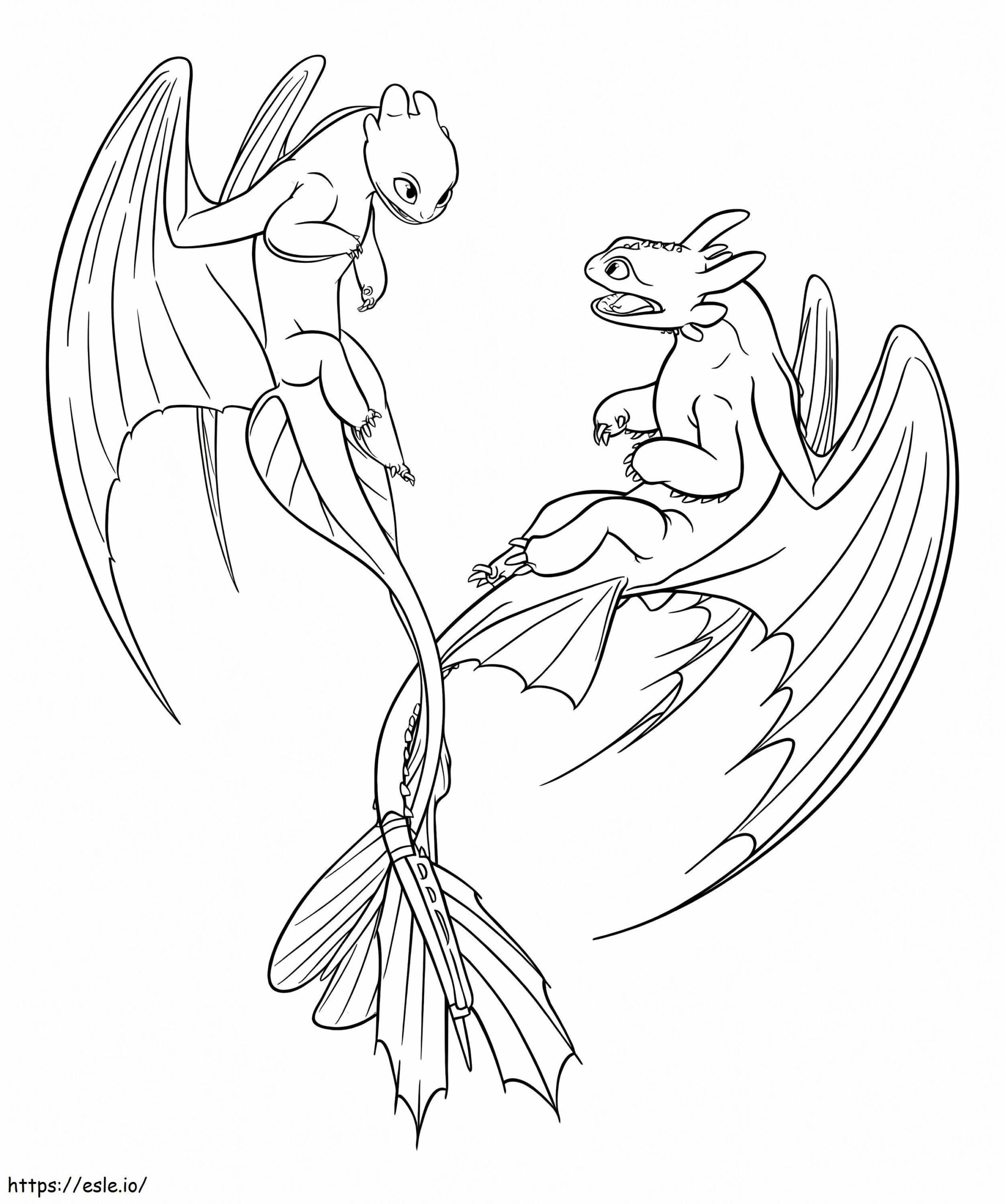 Toothless With Light Fury Coloring Page