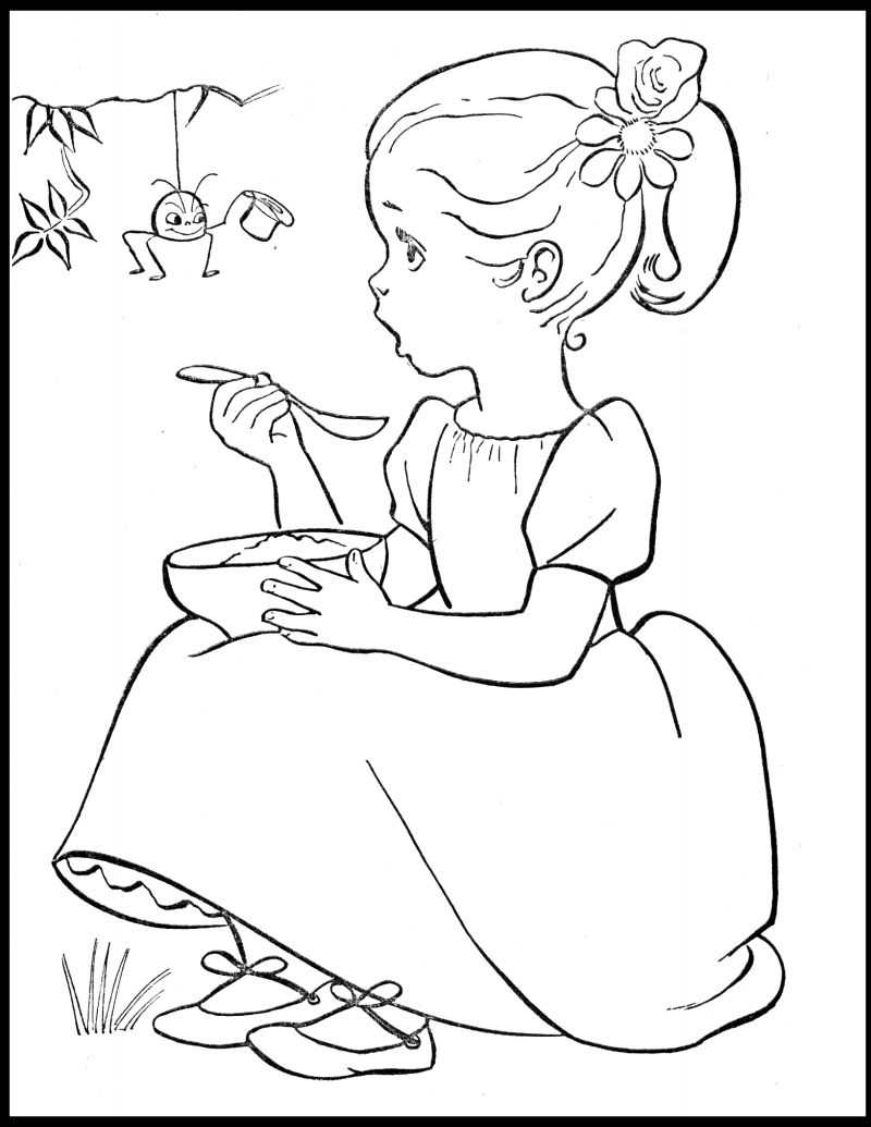 Vintage Little Miss Muffet MAY 1 Coloring Pages Embroidery Patterns Vintage Colouring