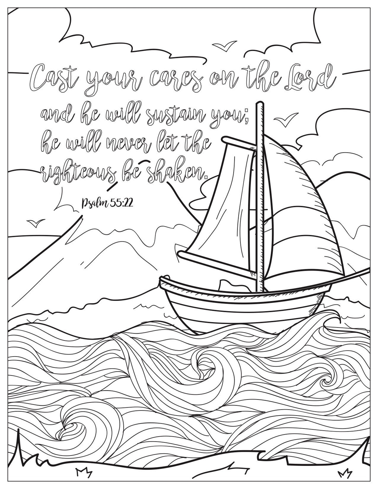 1 DIGITAL Coloring Sheet Bible Verse Printable Psalm 55 Etsy