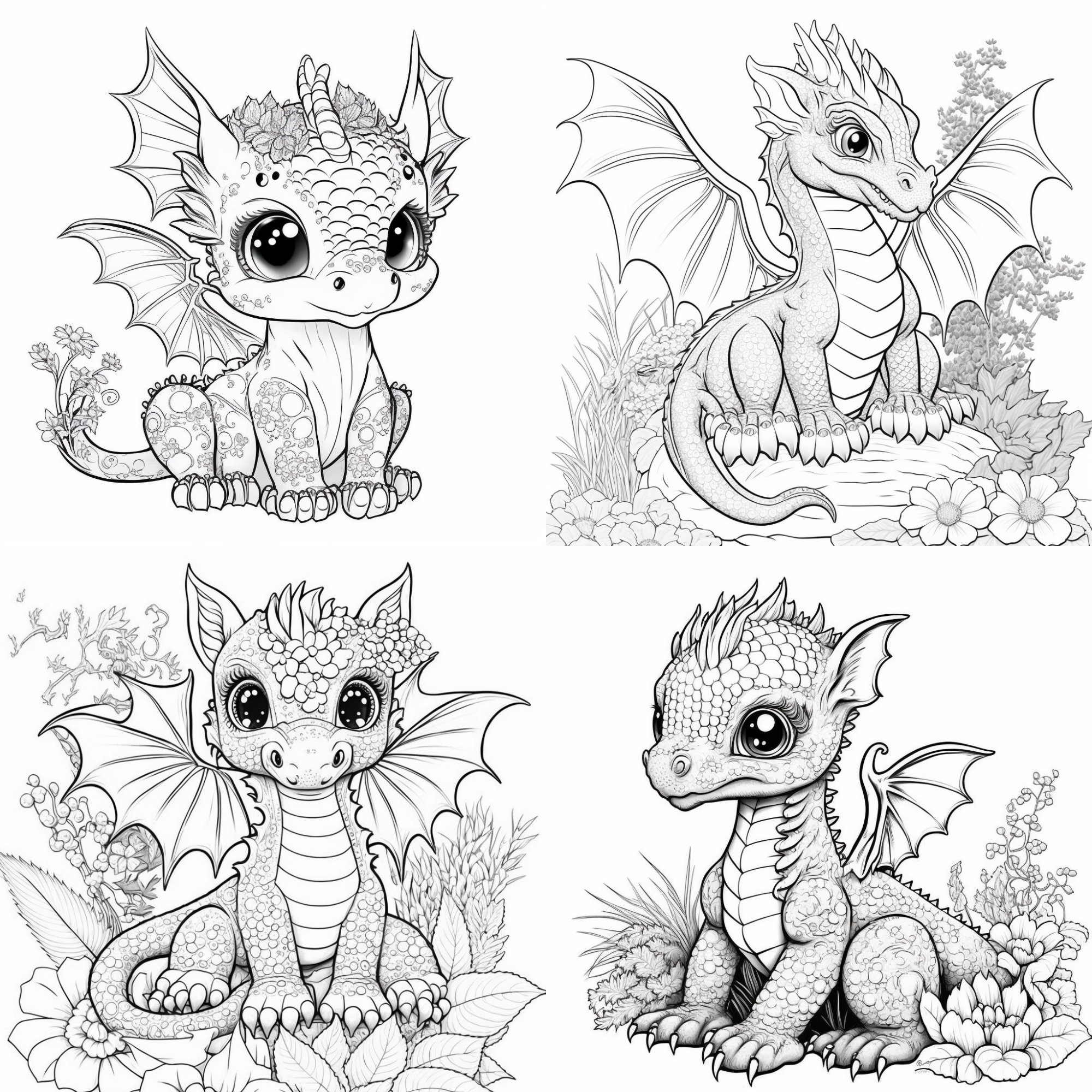 100 Cute Dragon Coloring Pages Printable Coloring Book Etsy UK