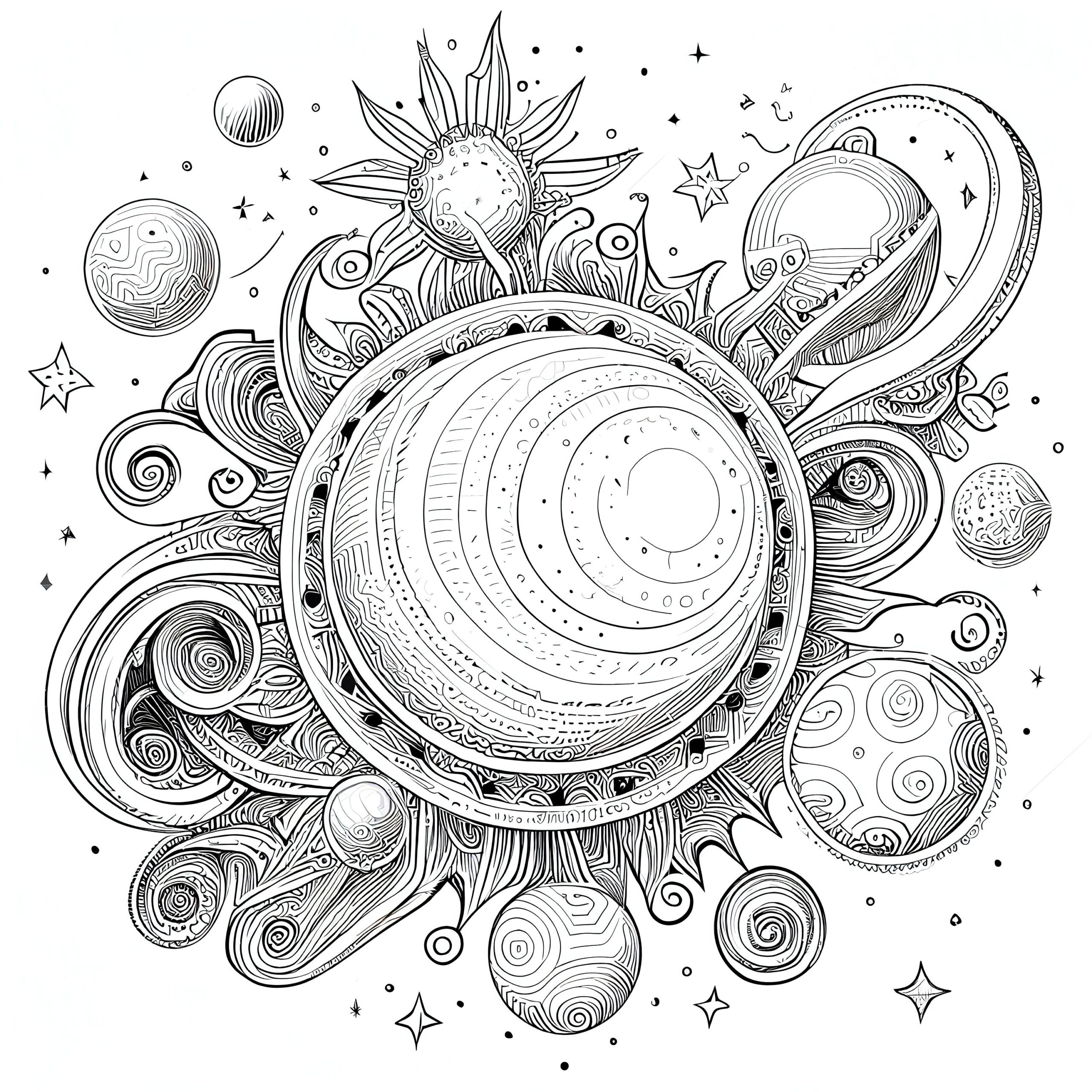 12 Pack Stress Relief Coloring Pages Solar System Digital Print Filigree Detailed Mandala