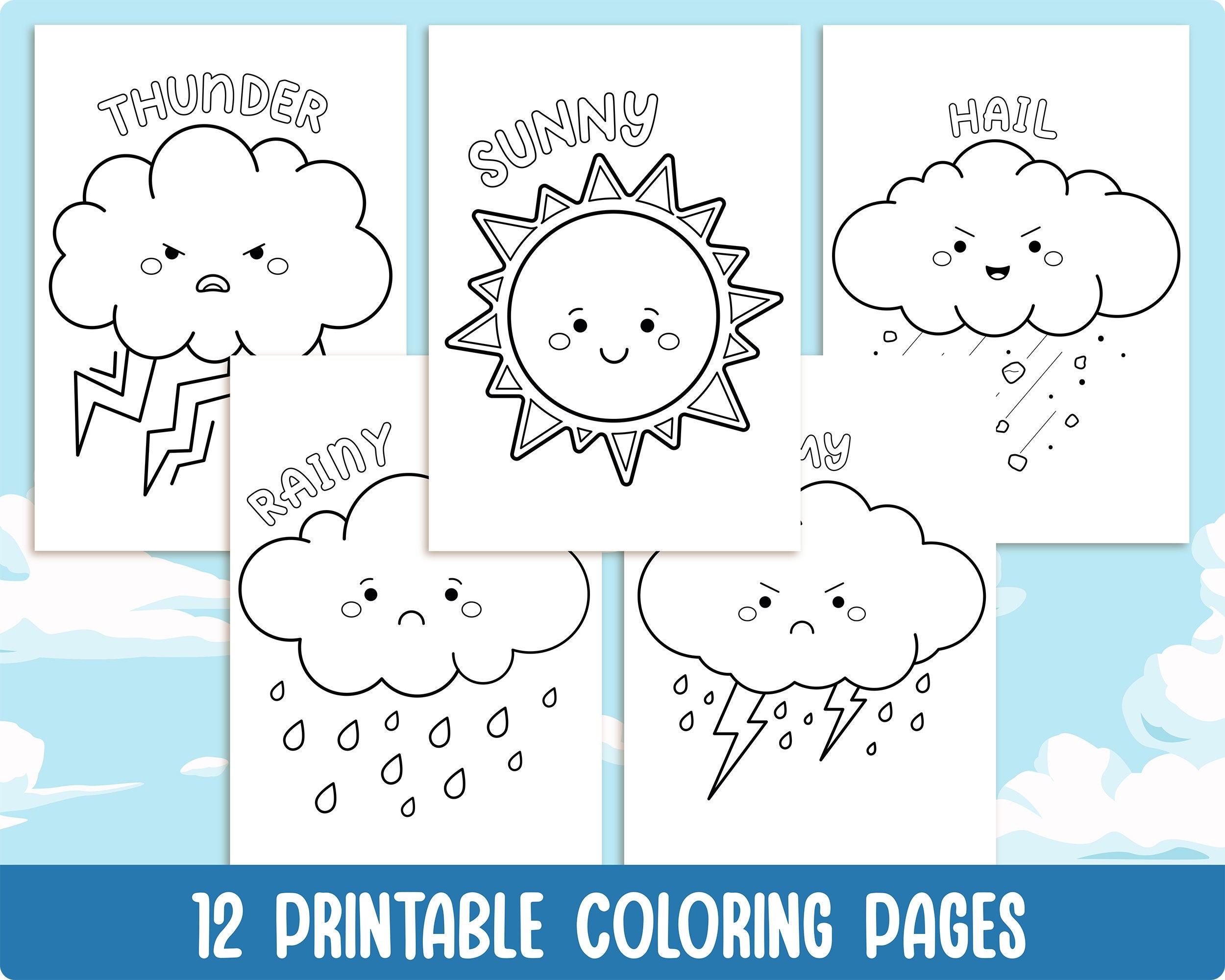 12 Printable Weather Elements Coloring Pages For Kids With Names Weather Symbols Colouring Book
