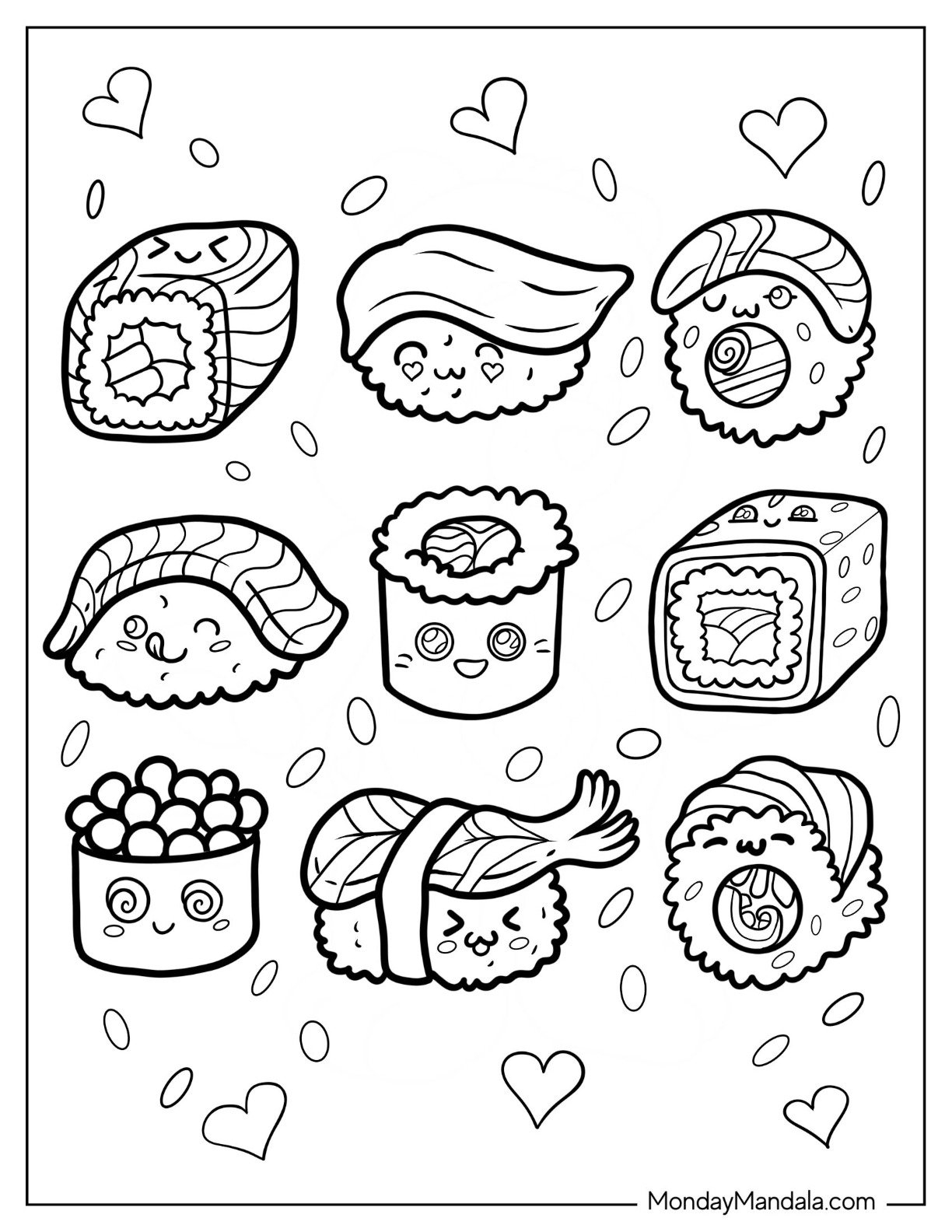 20 Sushi Coloring Pages Free PDF Printables