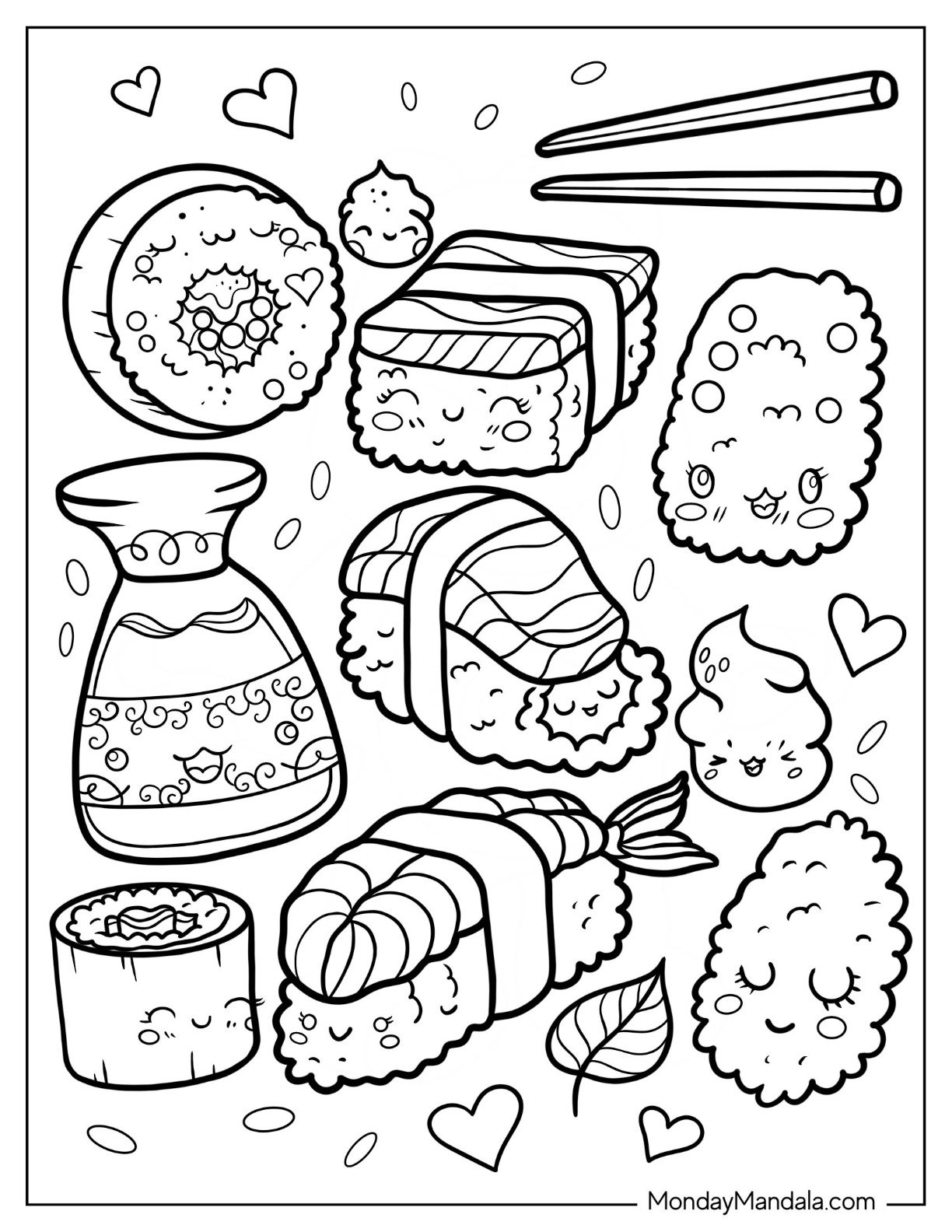 20 Sushi Coloring Pages Free PDF Printables