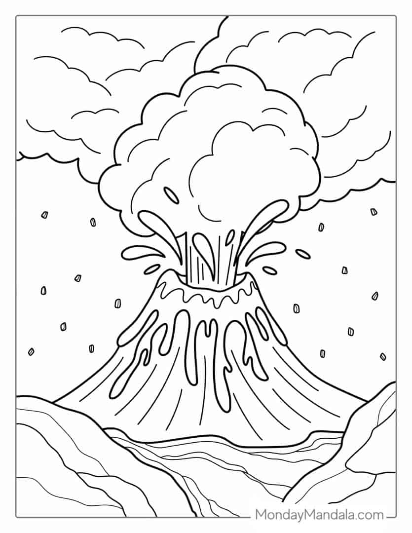 Volcano Coloring Page