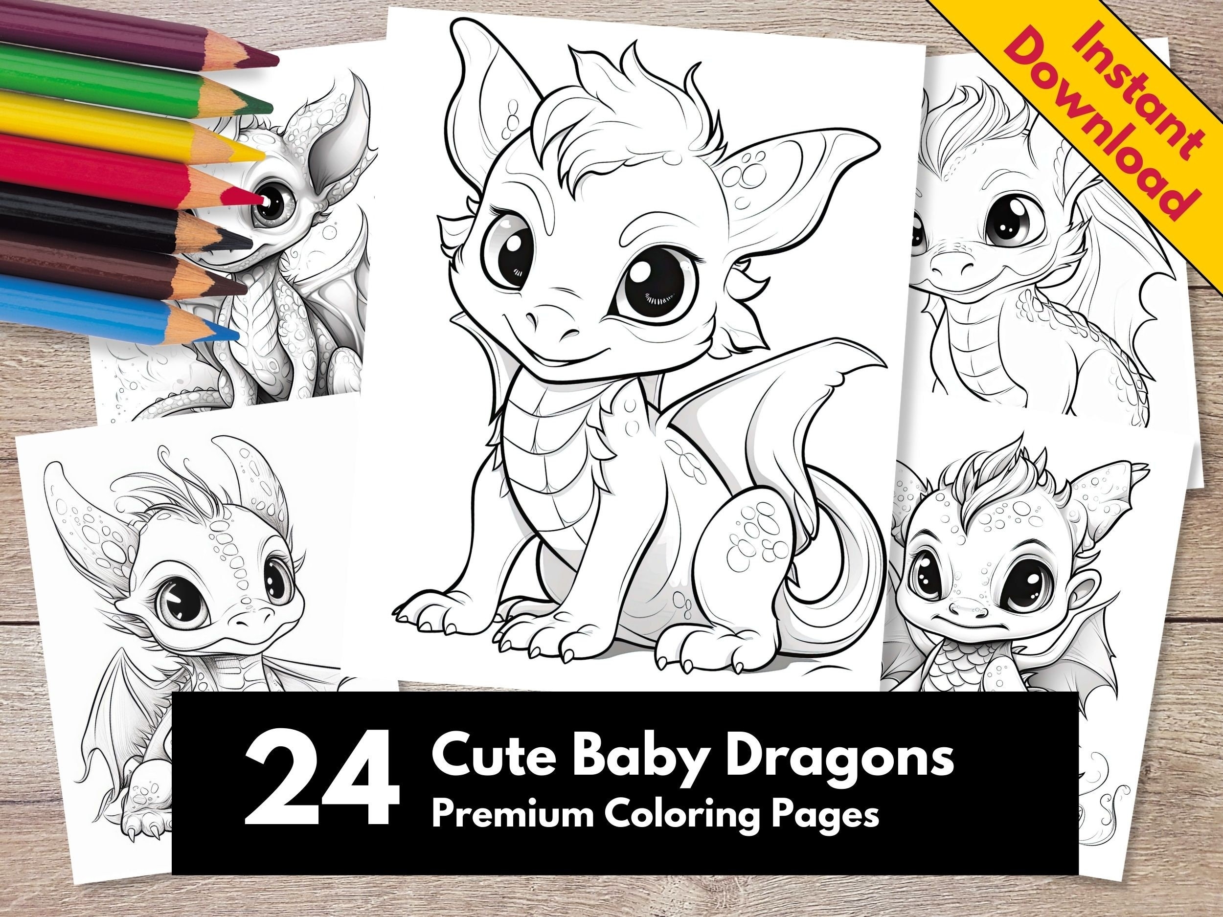 24 Cute Baby Dragon Coloring Pages Bundle Premium Printable Etsy M Xico