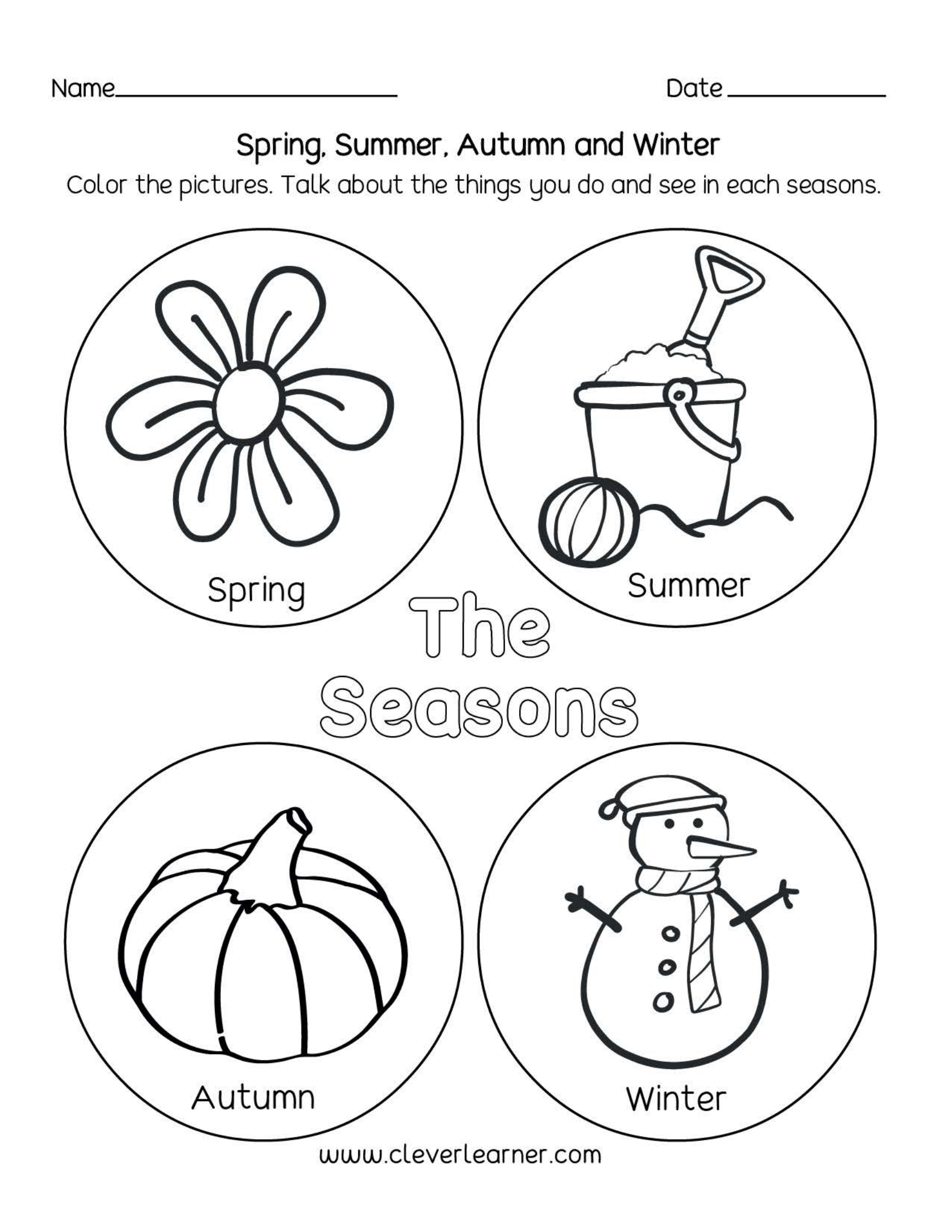 4 Seasons Coloring Page Worksheet Zone