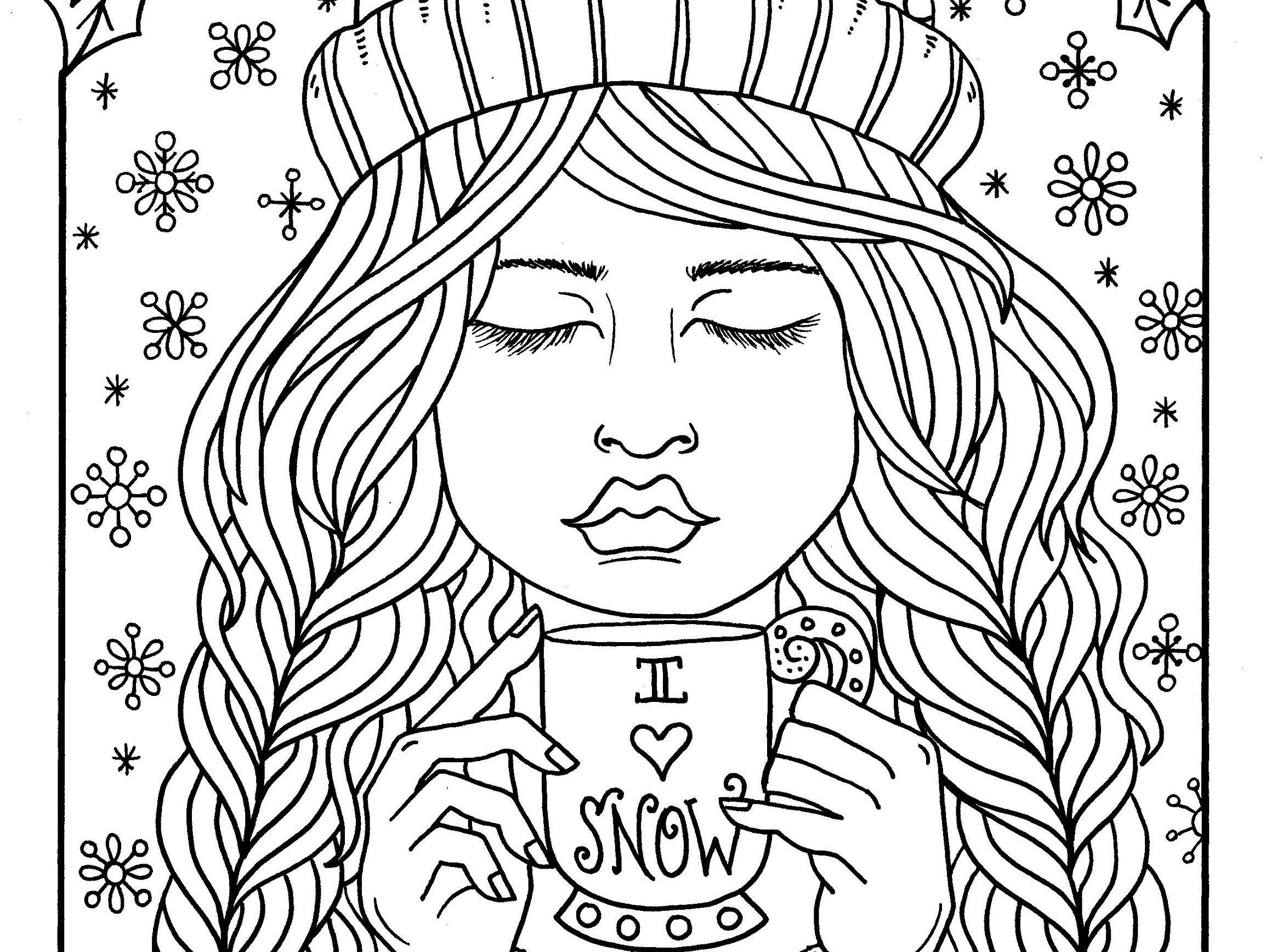 5 Christmas Girls Printable Coloring Pages Holiday Coloring Etsy
