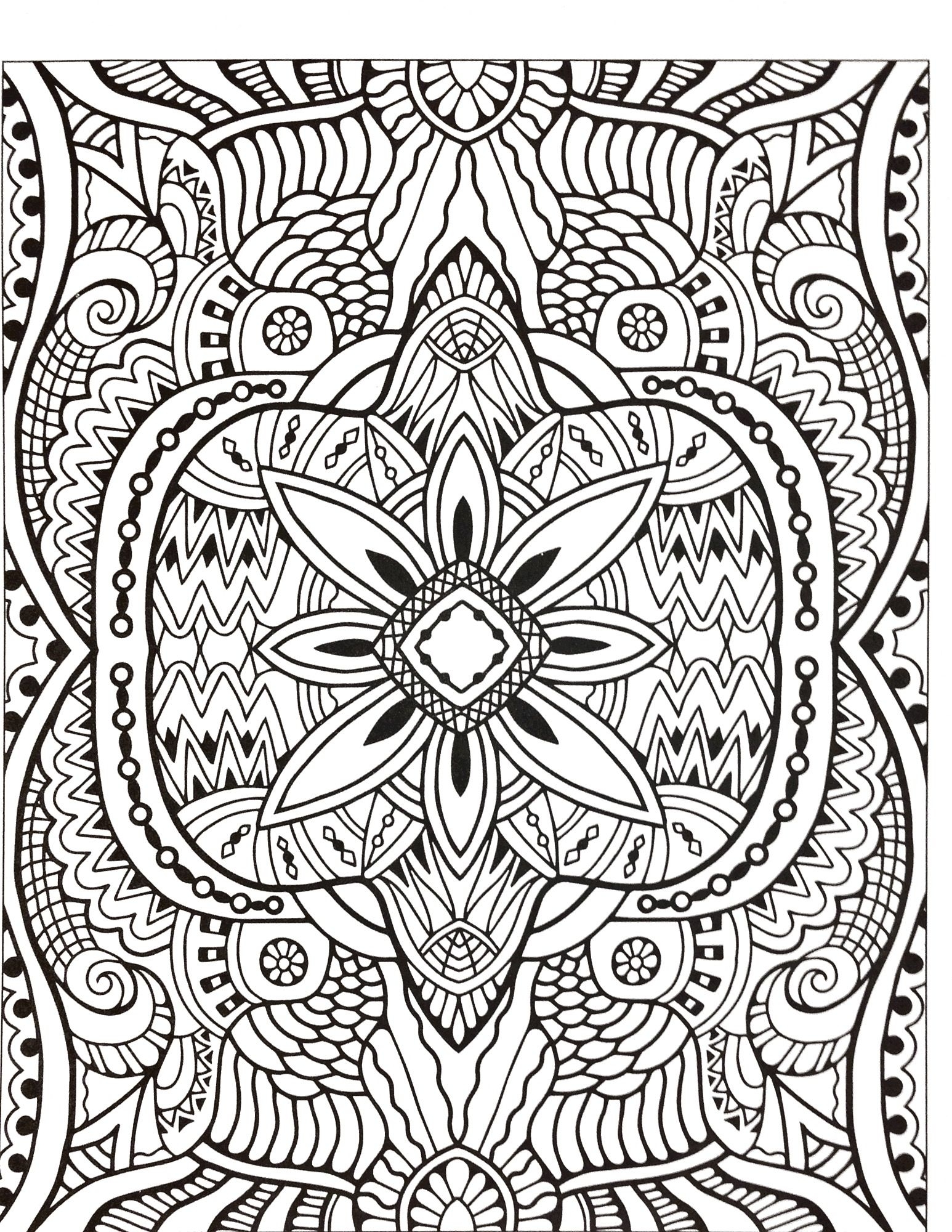 A Black And White Coloring Book Page With An Intricate Design In The Middle On Top Of