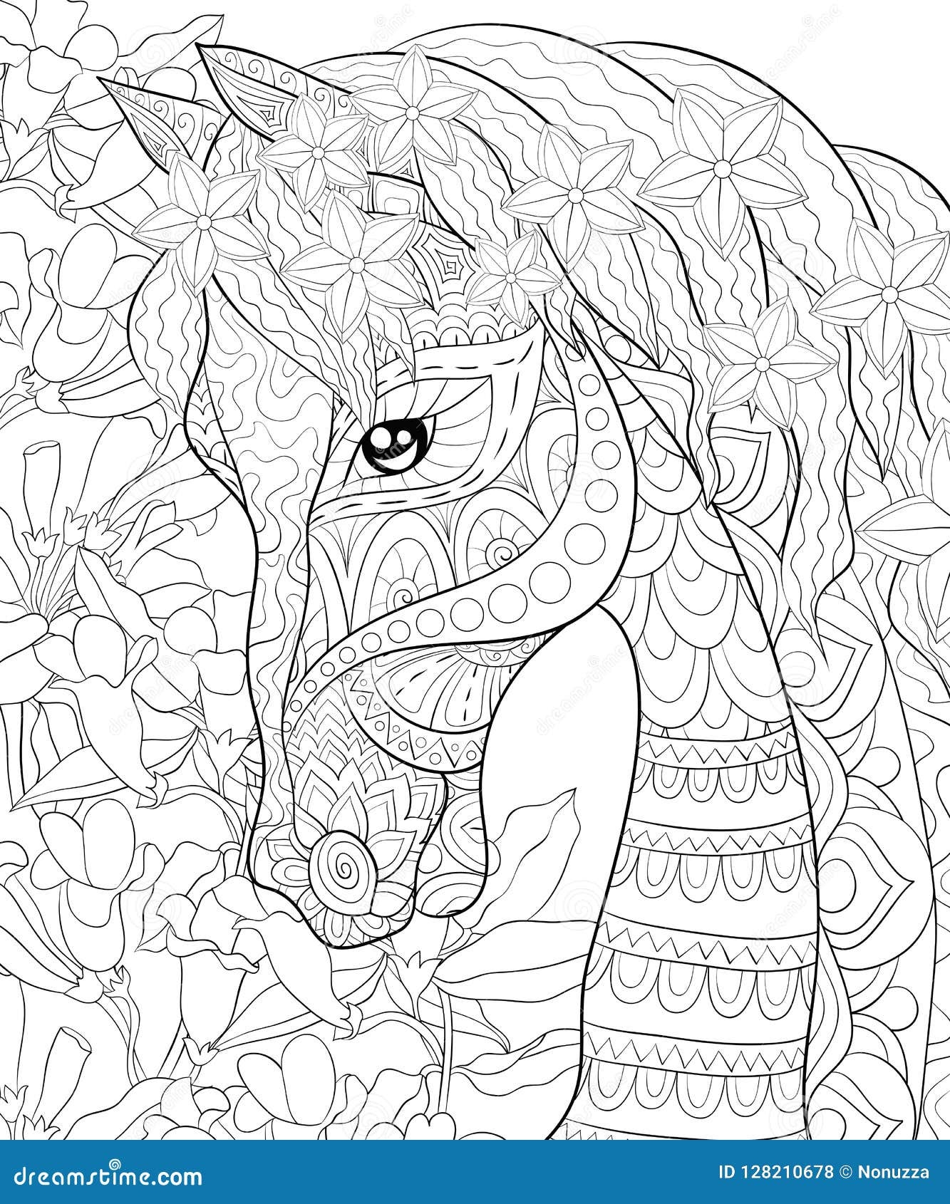 Adult Coloring Book Page A Cute Horse Image For Relaxing Stock Vector Illustration Of Design