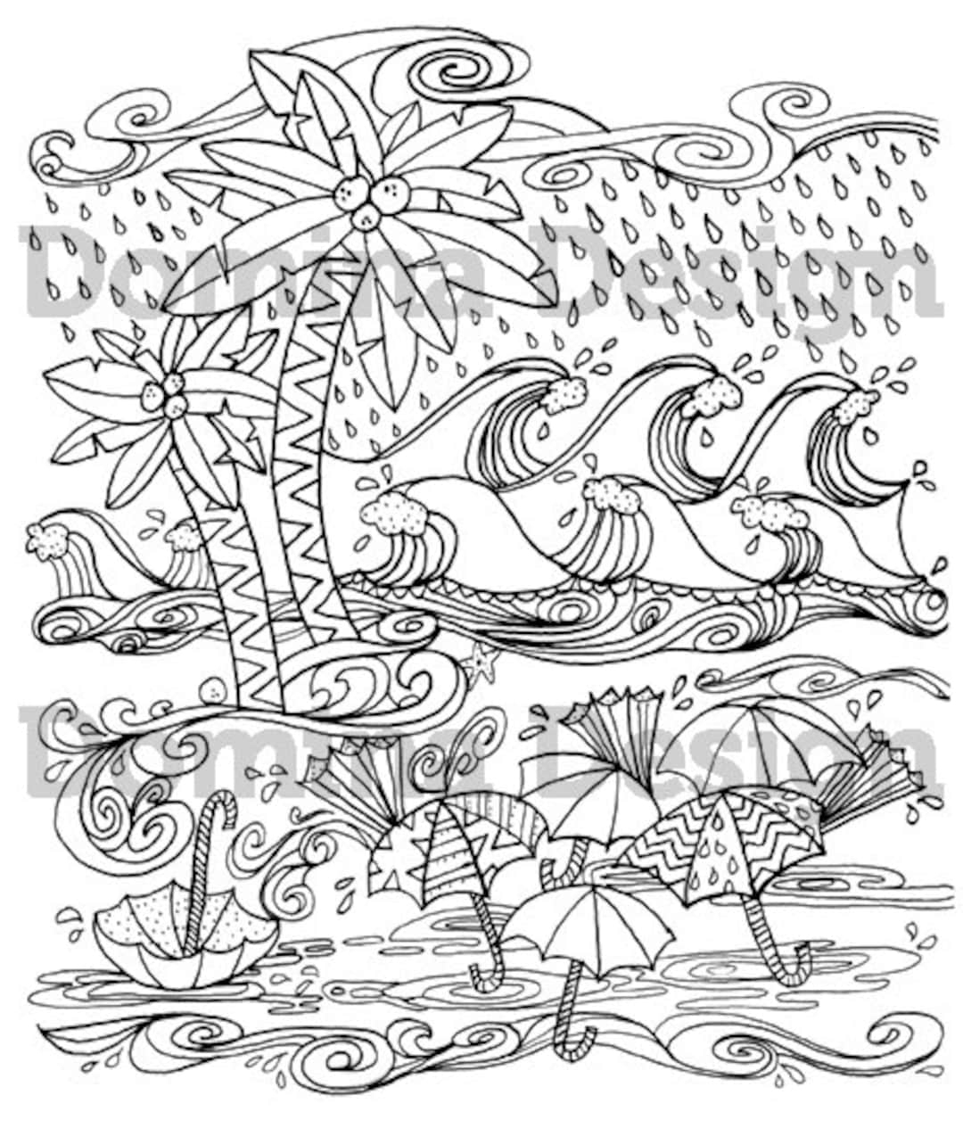 Adult Coloring Page Hurricane At The Beach Digital Download Etsy