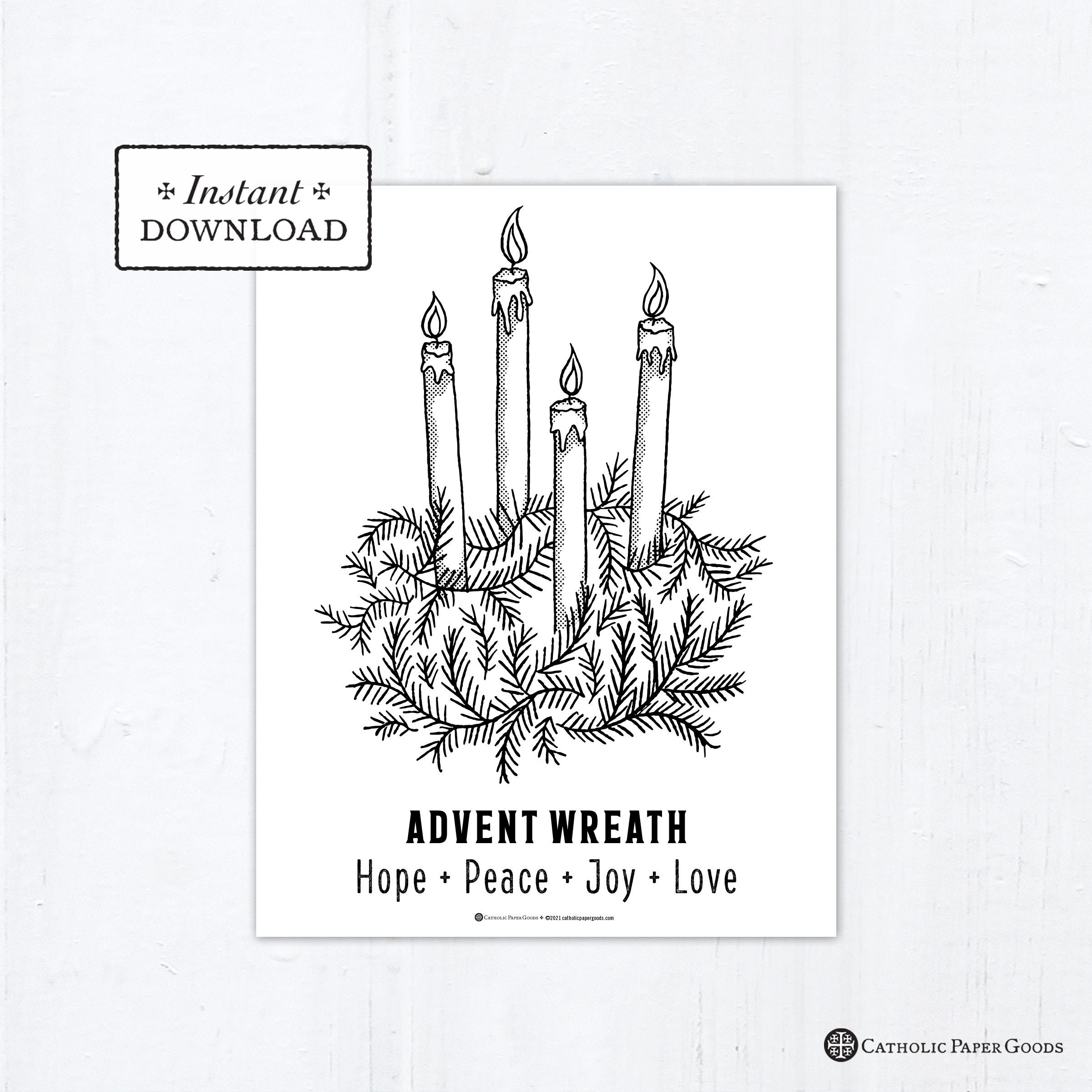 Advent Wreath Coloring Page Printable Coloring Page Digital PDF Catholic Coloring Page