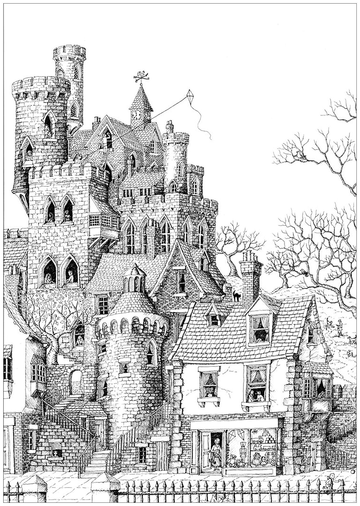 An Impressive Castle In A Typical Village From The Gallery Architecture Castle Coloring