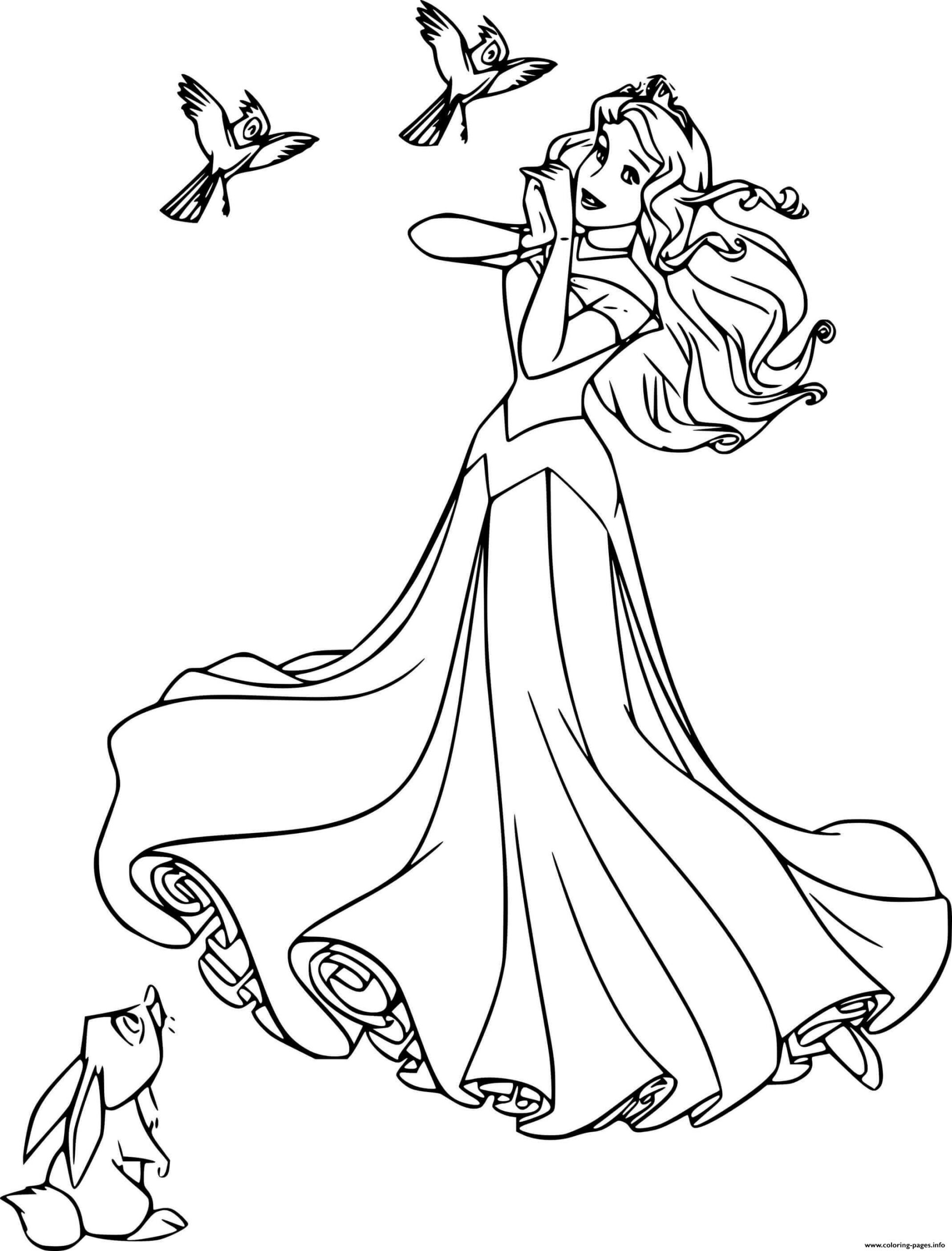 Aurora With Forest Animals Disney Princess Coloring Page Printable