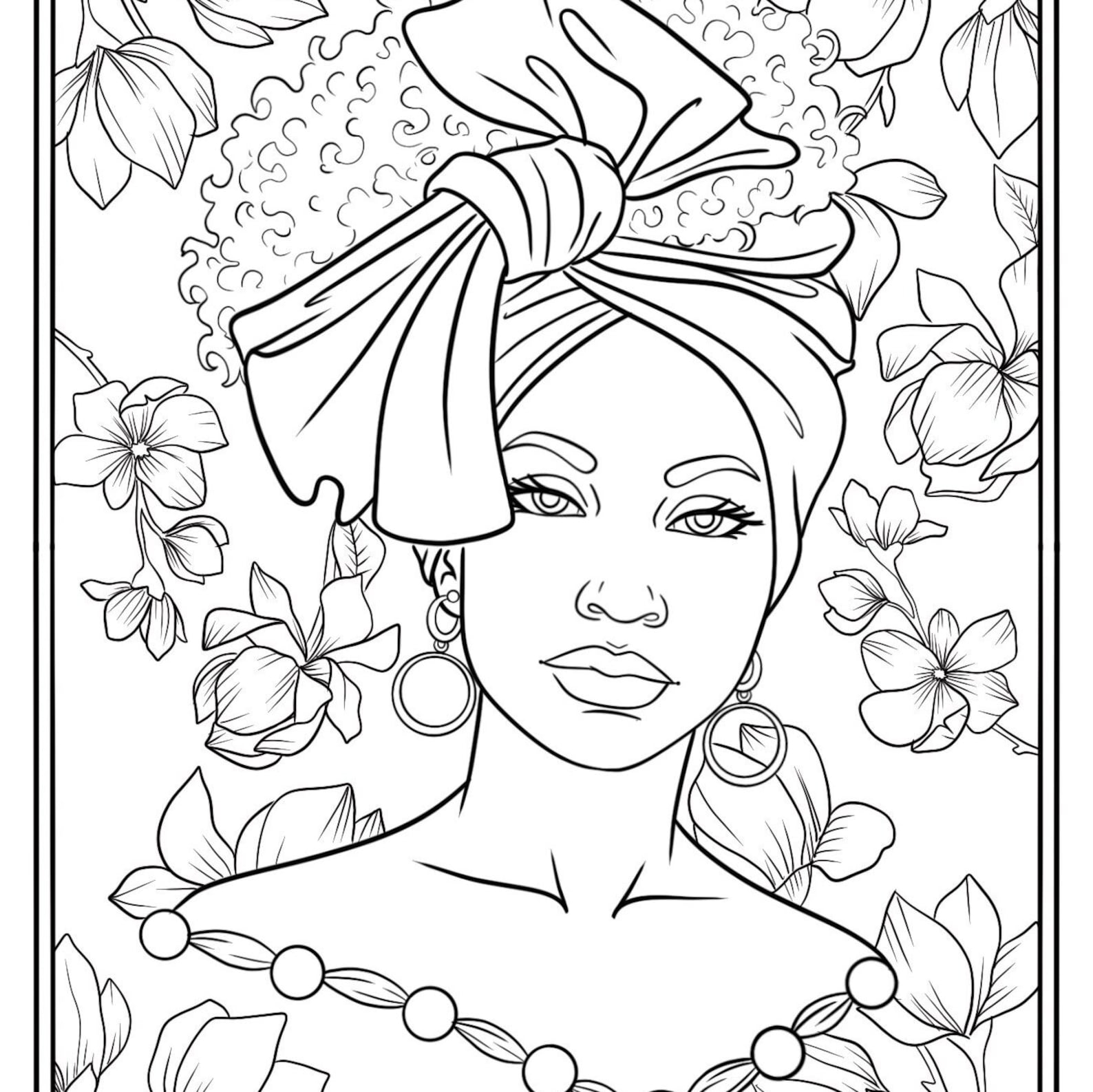Black Woman Head Wrap Coloring Page Coloring Page For Black Girls And Women Pdf For Stress