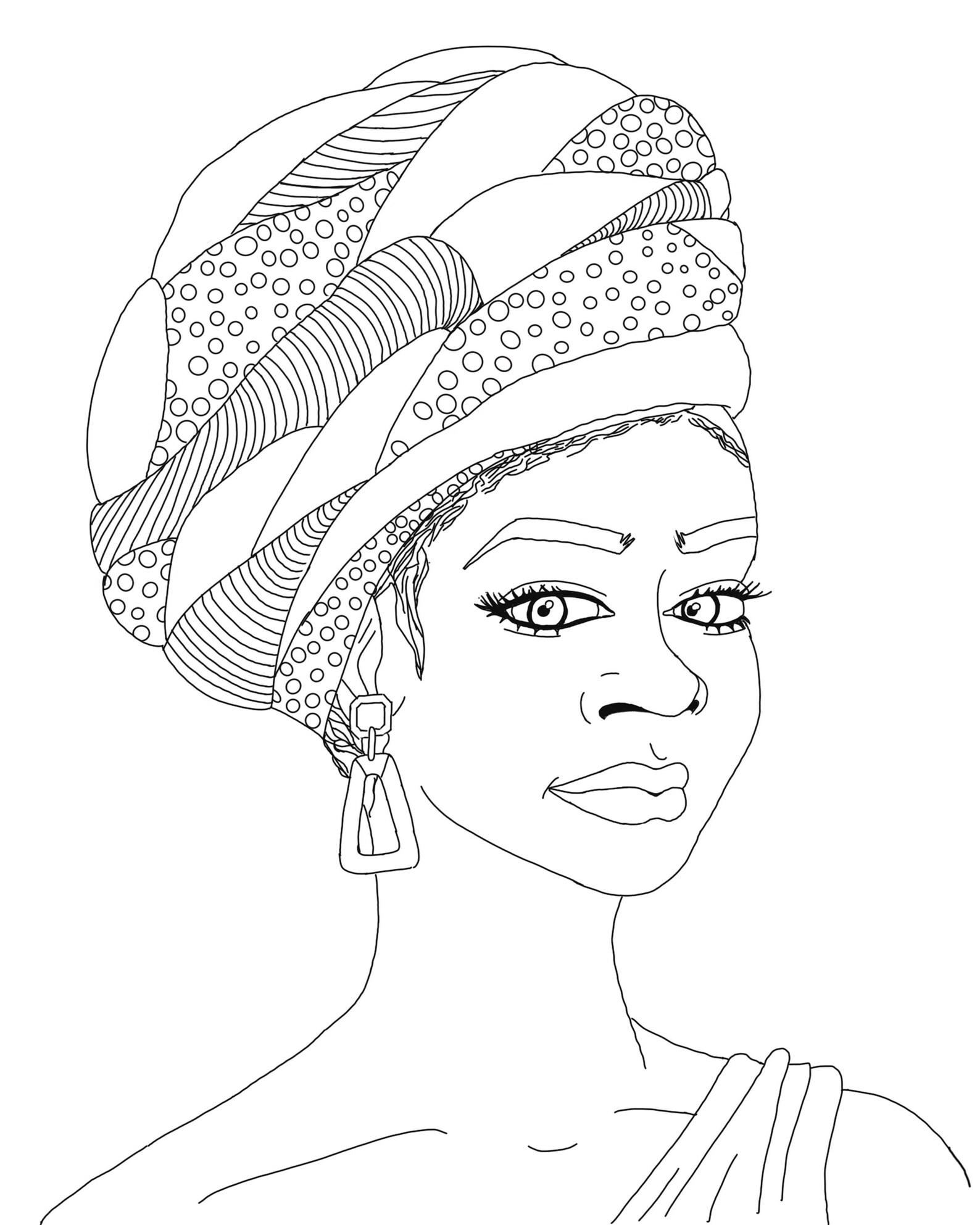 Black Woman Headwrap Coloring Page Printable Adult Coloring Pages Treat Yourself Instant