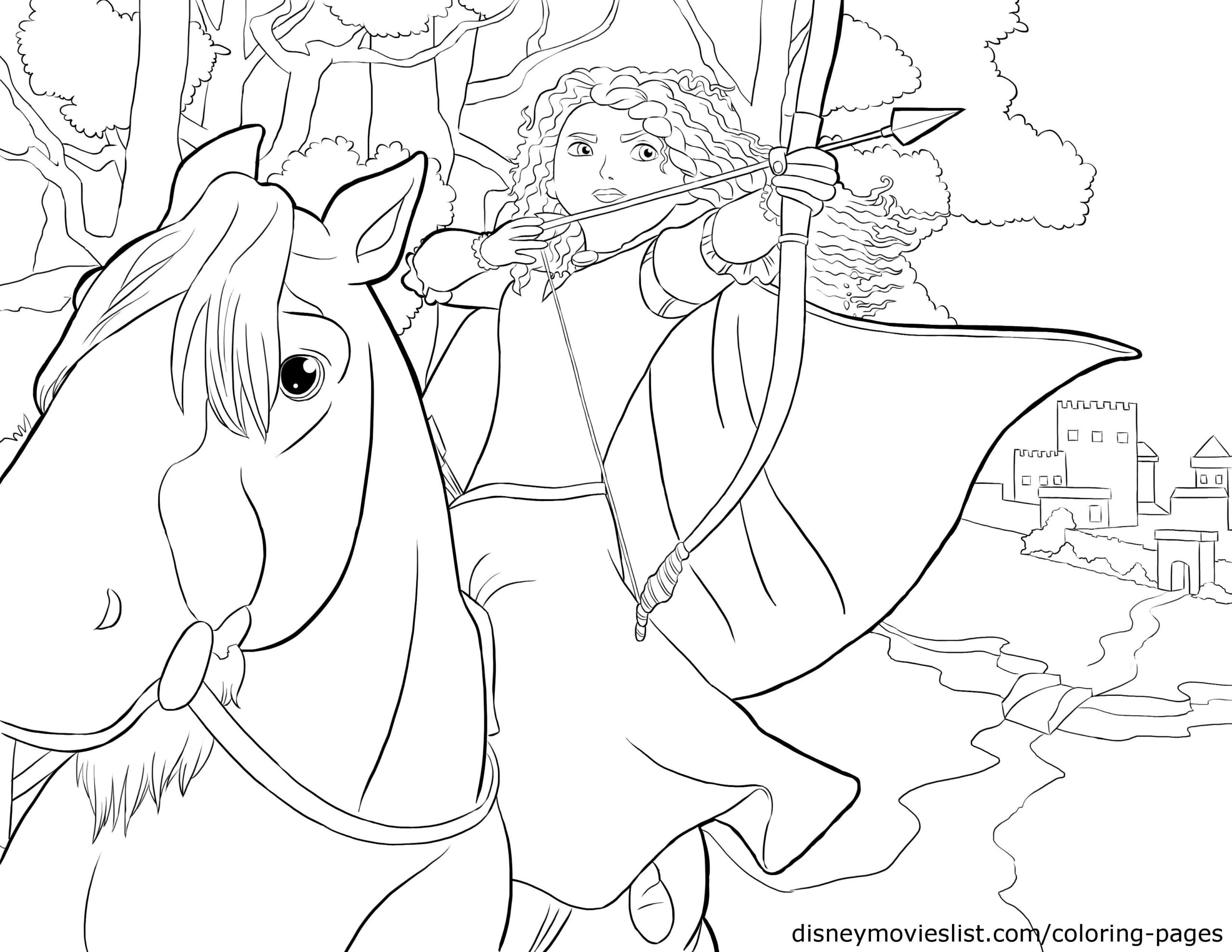 Brave Merida And Angus Coloring Page Sheet Disney Coloring Pages Disney Princess Coloring