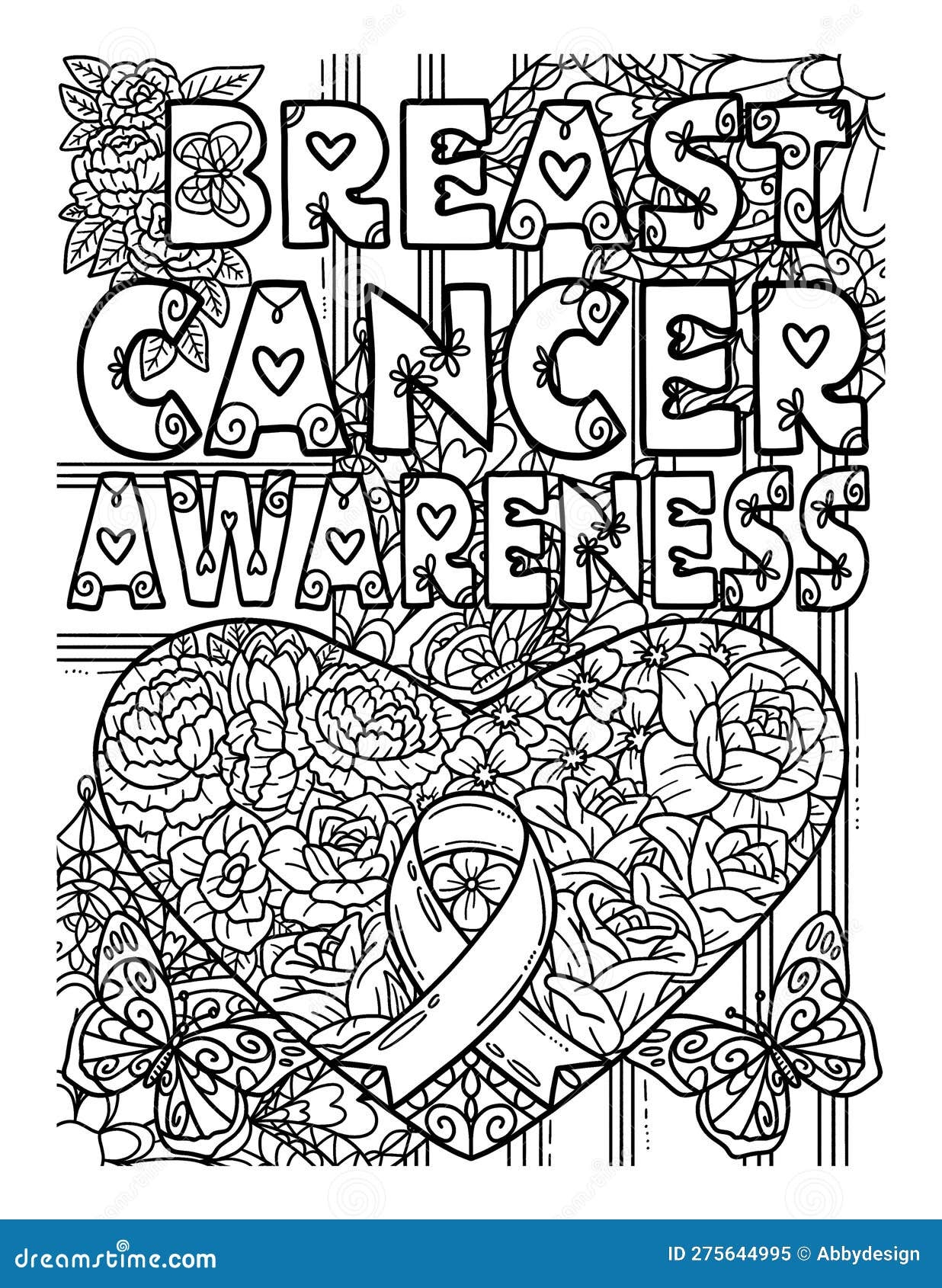 Breast Cancer Awareness Coloring Page For Adult Stock Vector Illustration Of Design Survivor