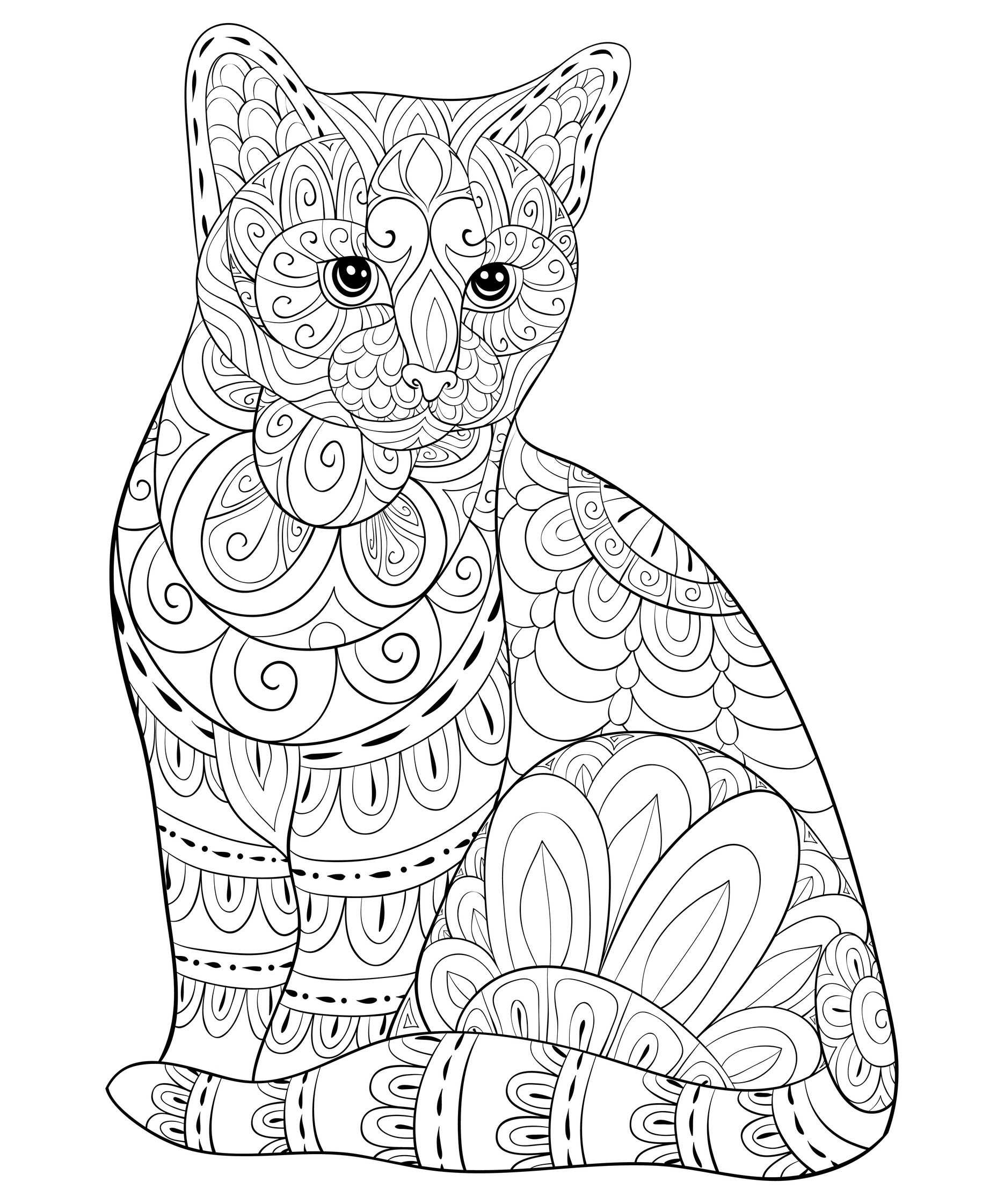 Cat To Color With Zentangle Patterns Cat Coloring Pages For Kids
