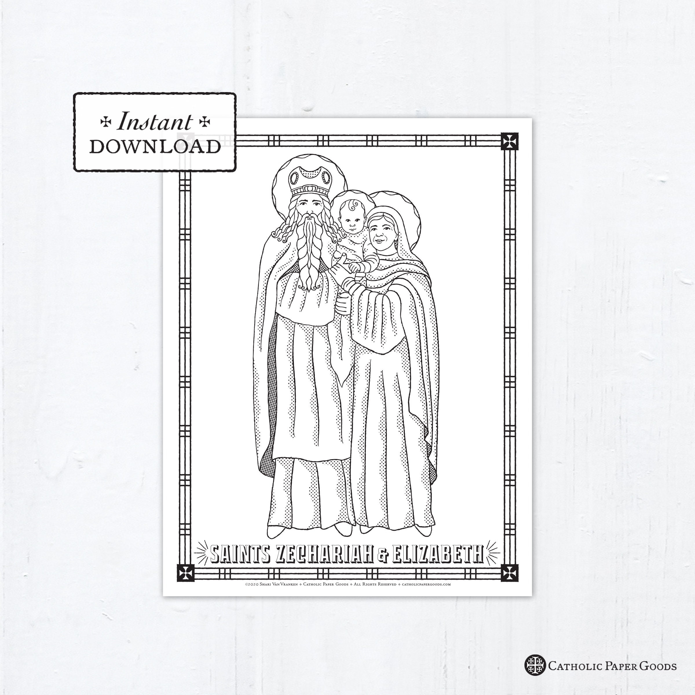 Catholic Coloring Page Saint Zechariah Saint Elizabeth Etsy