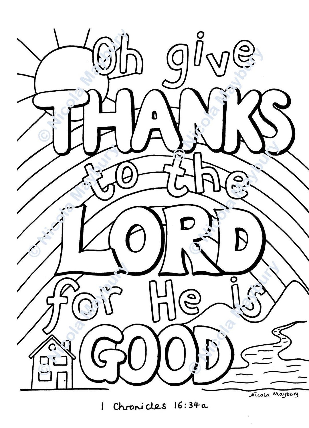 Christian Colouring Sheet Oh Give Thanks To The Lord For He Is Good Downloadable Bible Verse 1