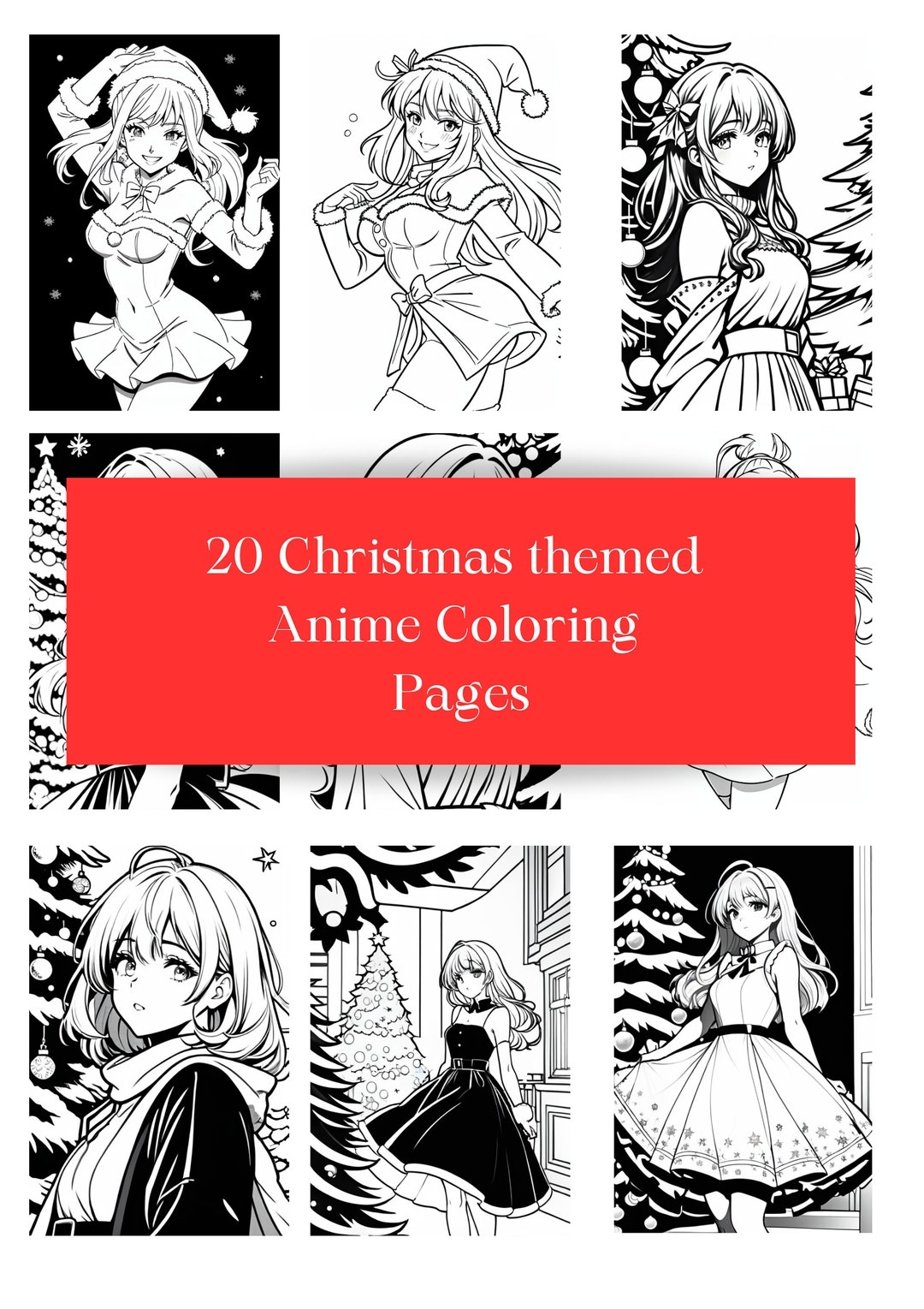 Christmas Anime Coloring Pages Digital Prints Coloring Etsy