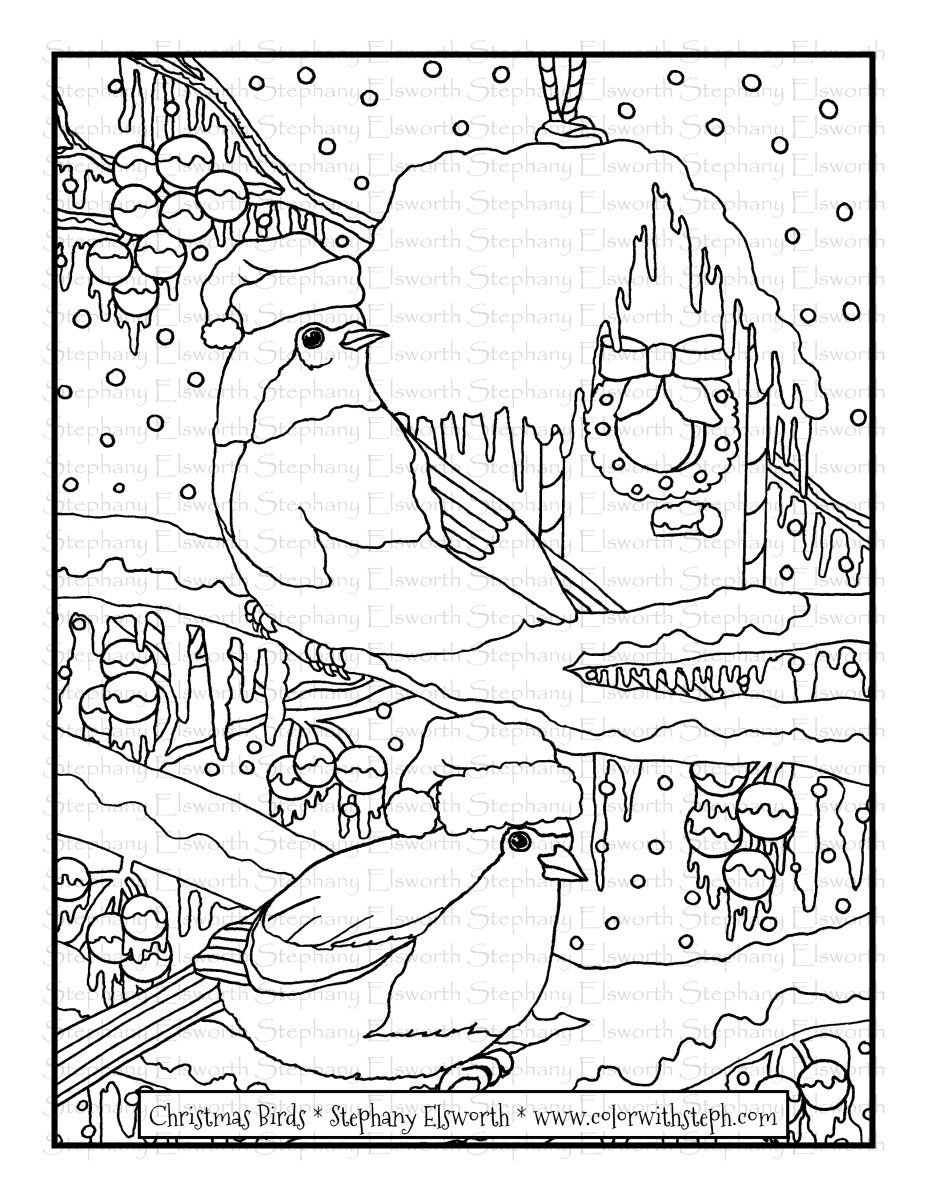 Christmas Bird Coloring Page
