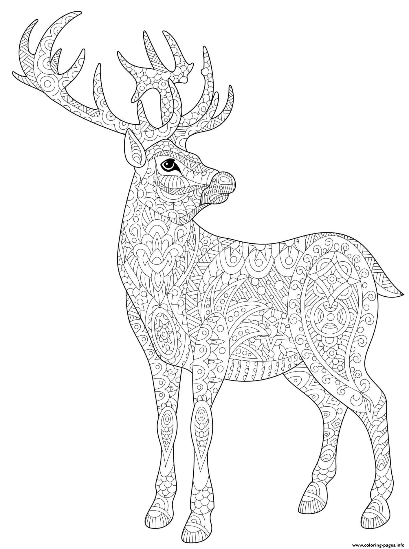 Christmas For Adults Stag Deer Reindeer Doodle Coloring Page Printable