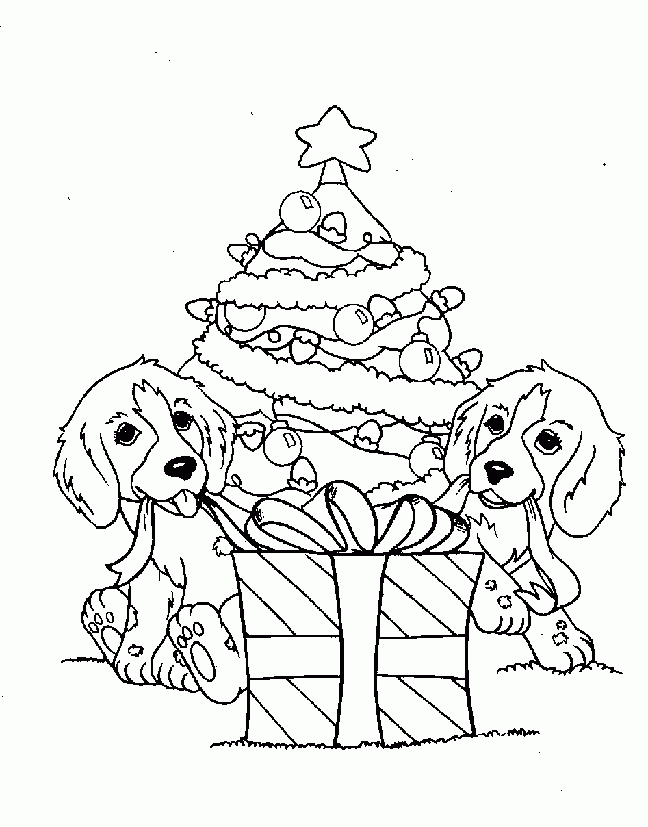 Printable Christmas Dog Coloring Page