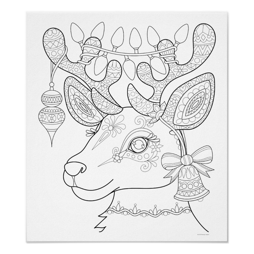 Christmas Reindeer Coloring Poster Colorable Art Zazzle Christmas Coloring Books