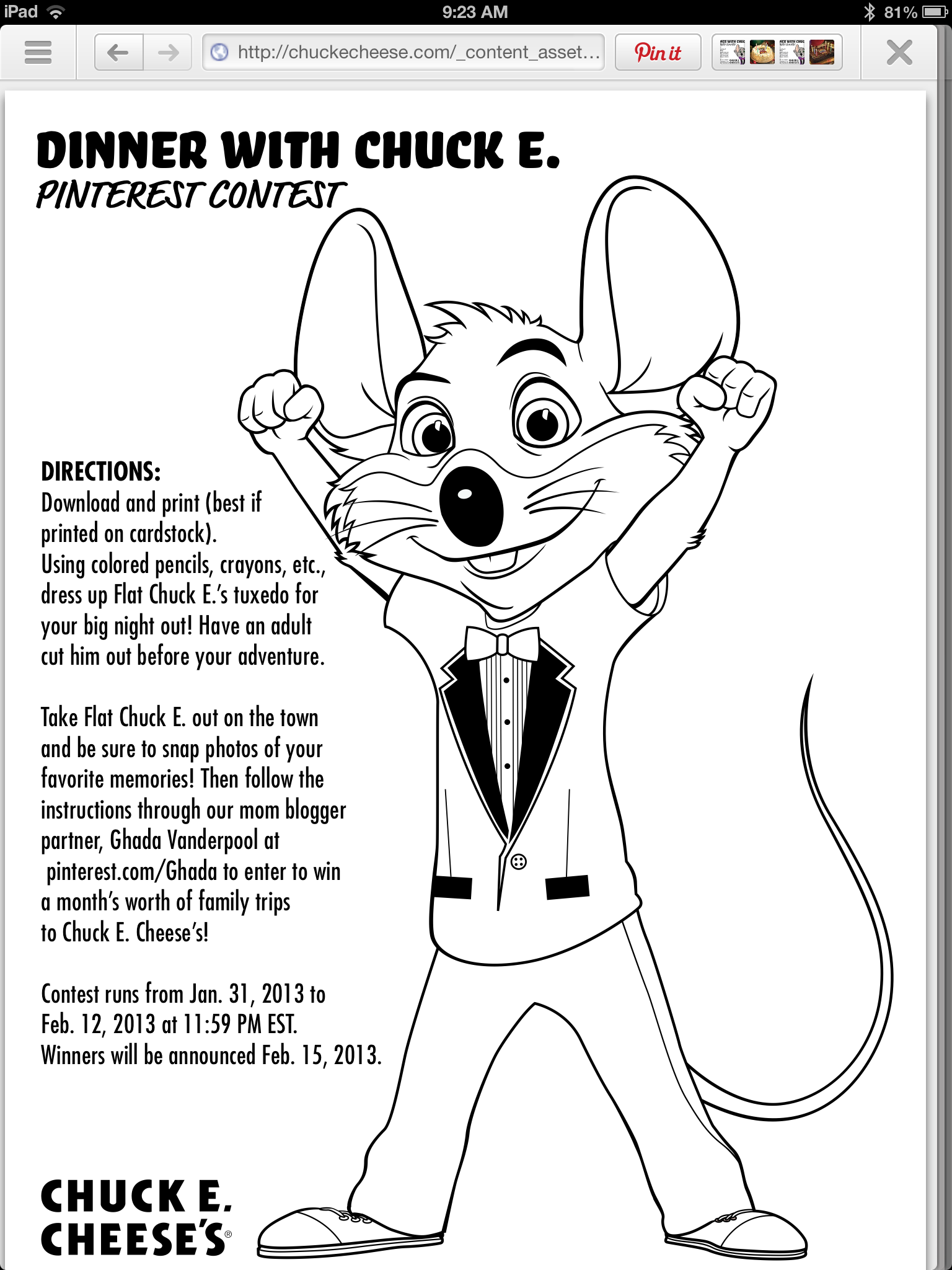 Chuck E Cheese Coloring Page Idih Speed